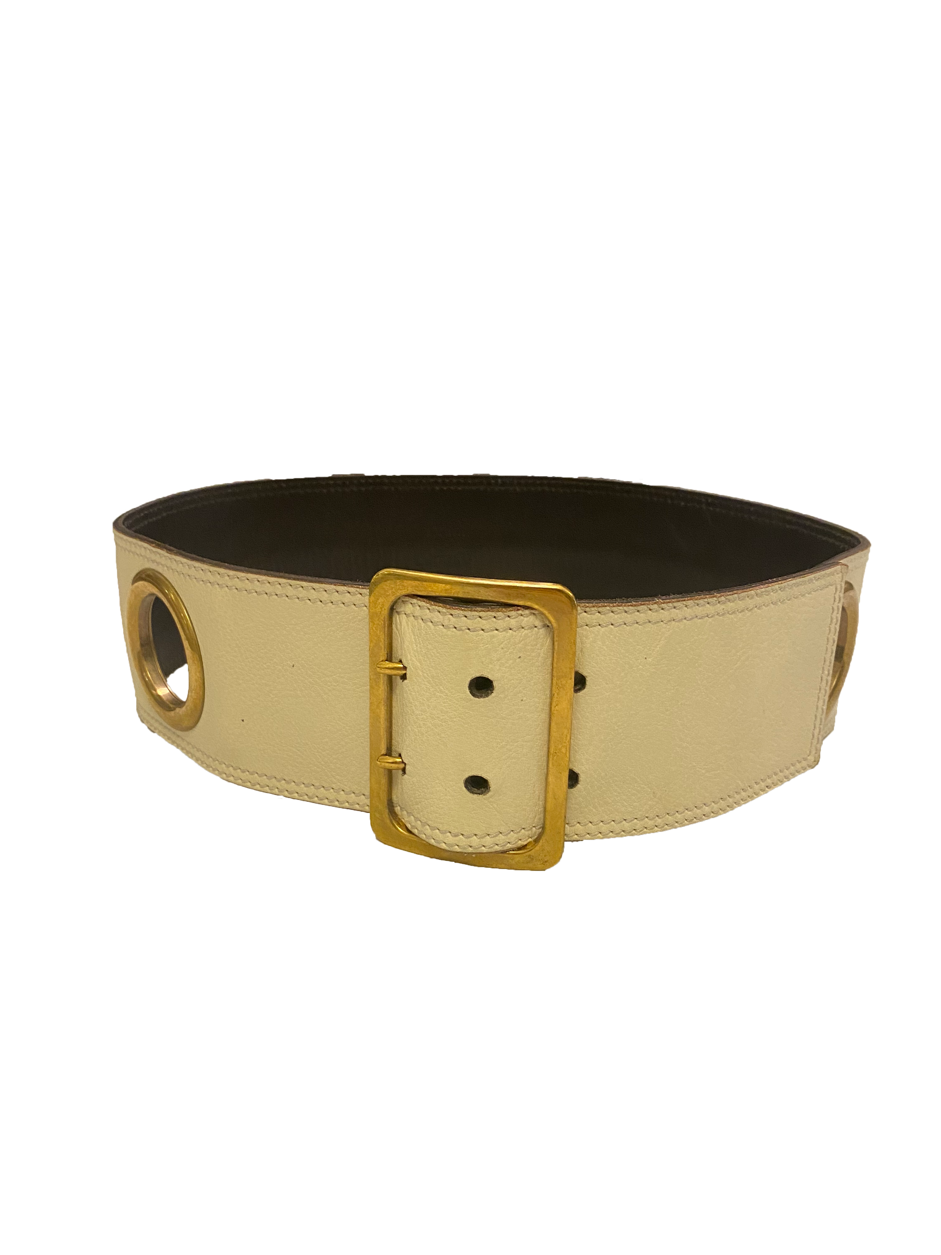 YSL Vintage Cream Belt NWT Saint Laurent YSL Cassandre Cream Soft Square Buckle  main image 4