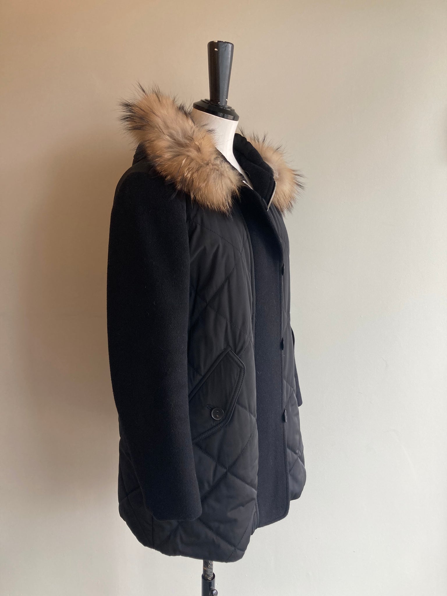Quilted Jacket with Raccoon Fur Hood