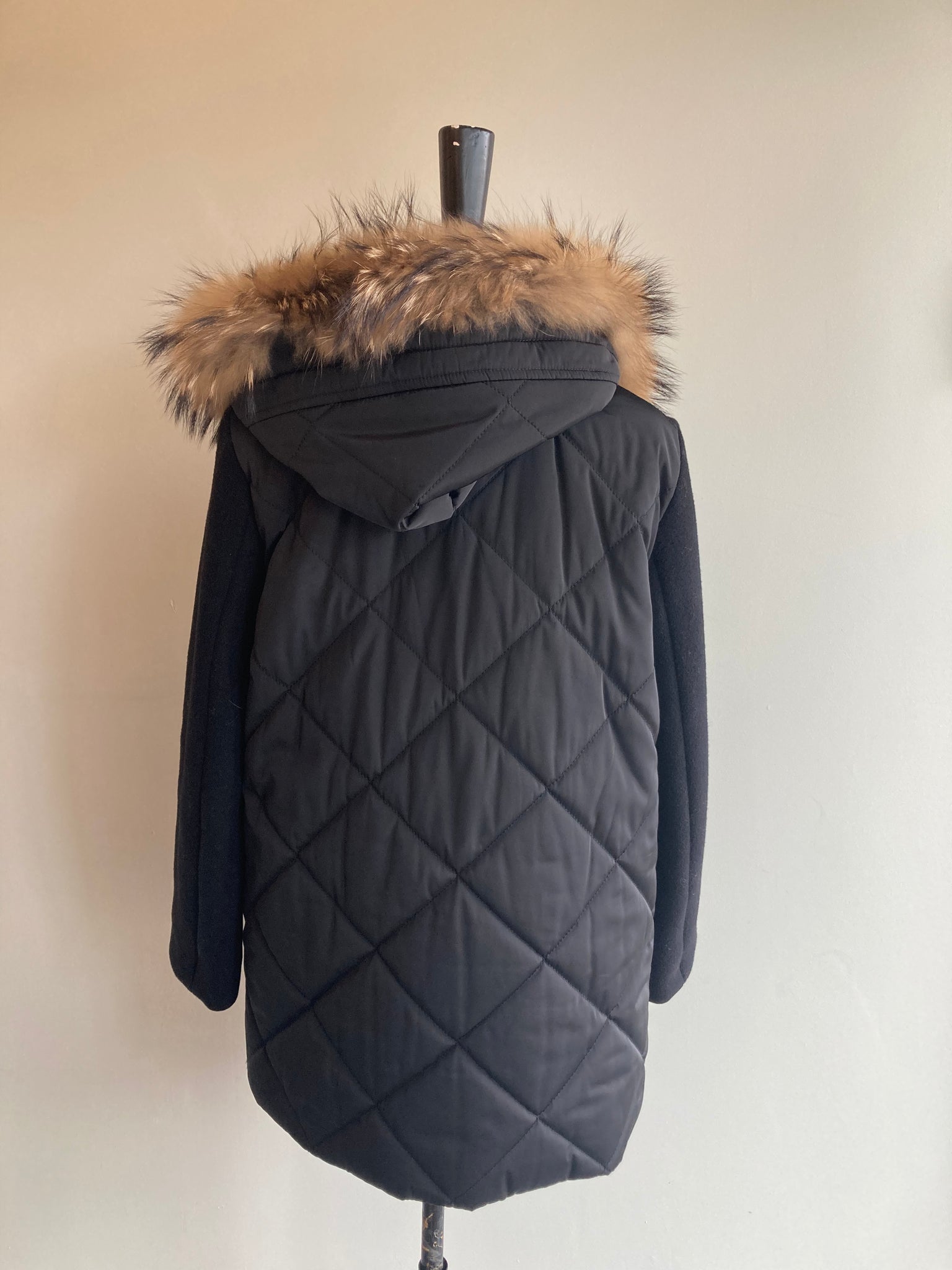Quilted Jacket with Raccoon Fur Hood
