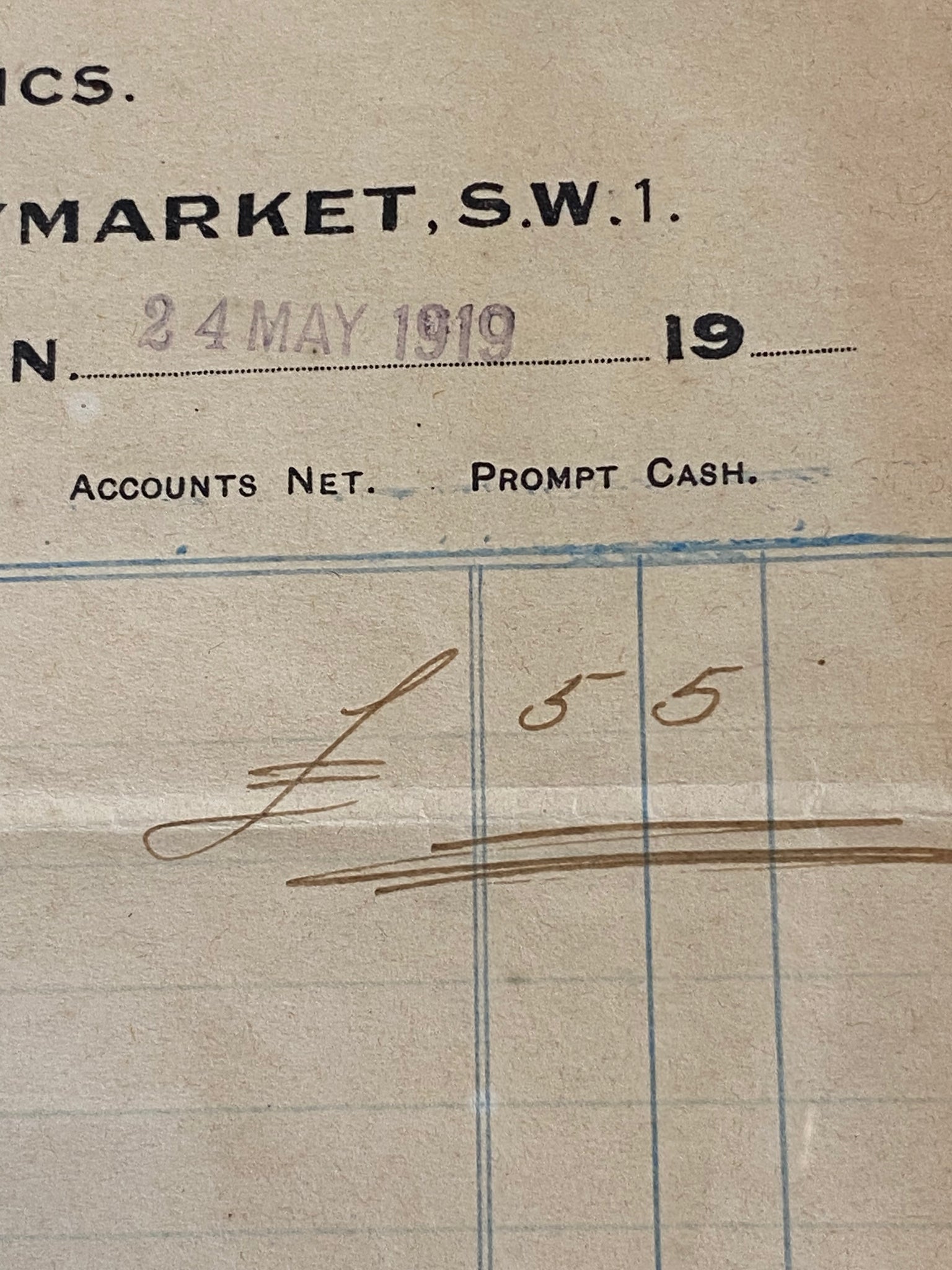 Original Burberry Haymarket SW1 1919 Receipt