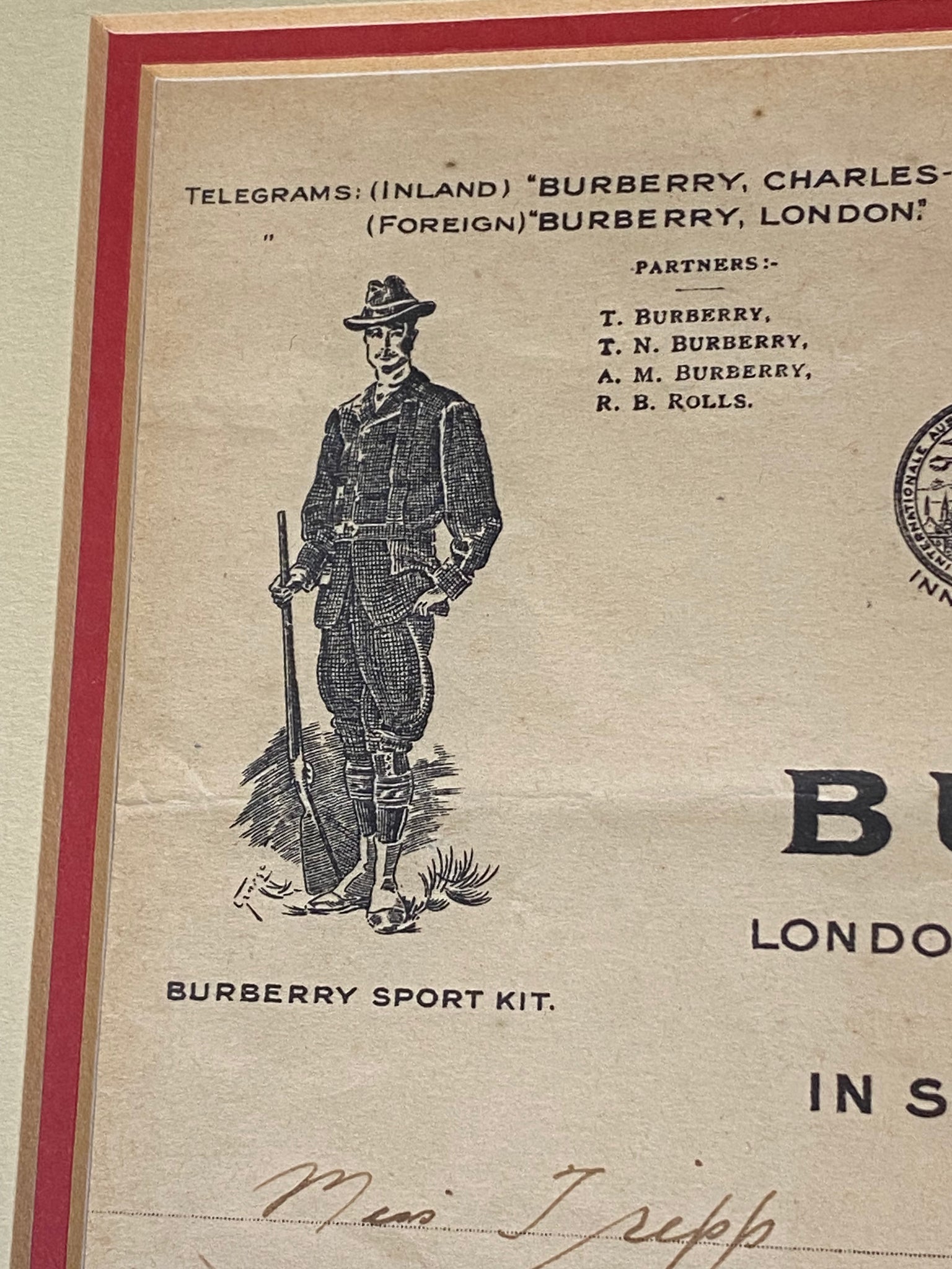 Original Burberry Haymarket SW1 1919 Receipt