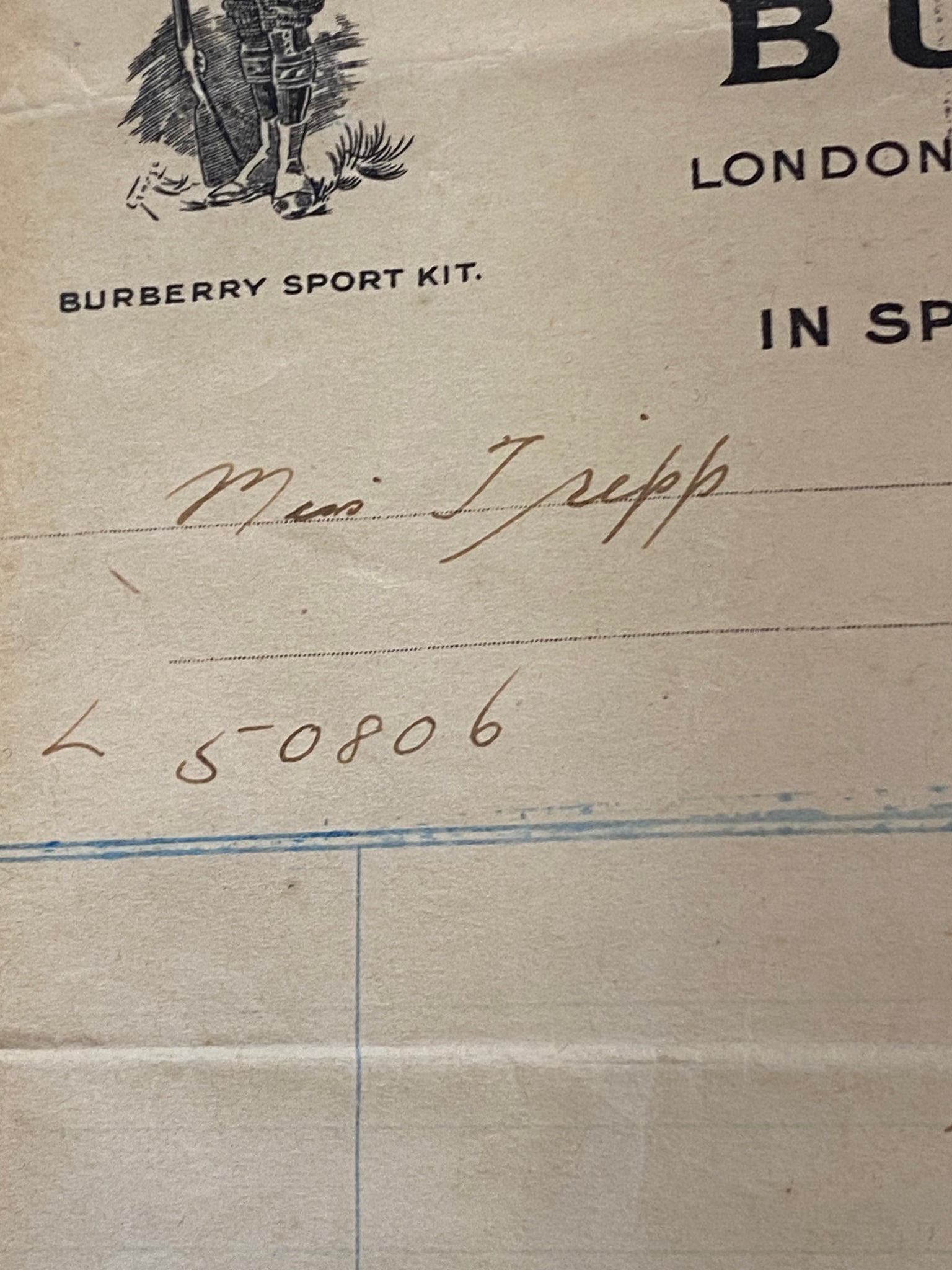 Original Burberry Haymarket SW1 1919 Receipt