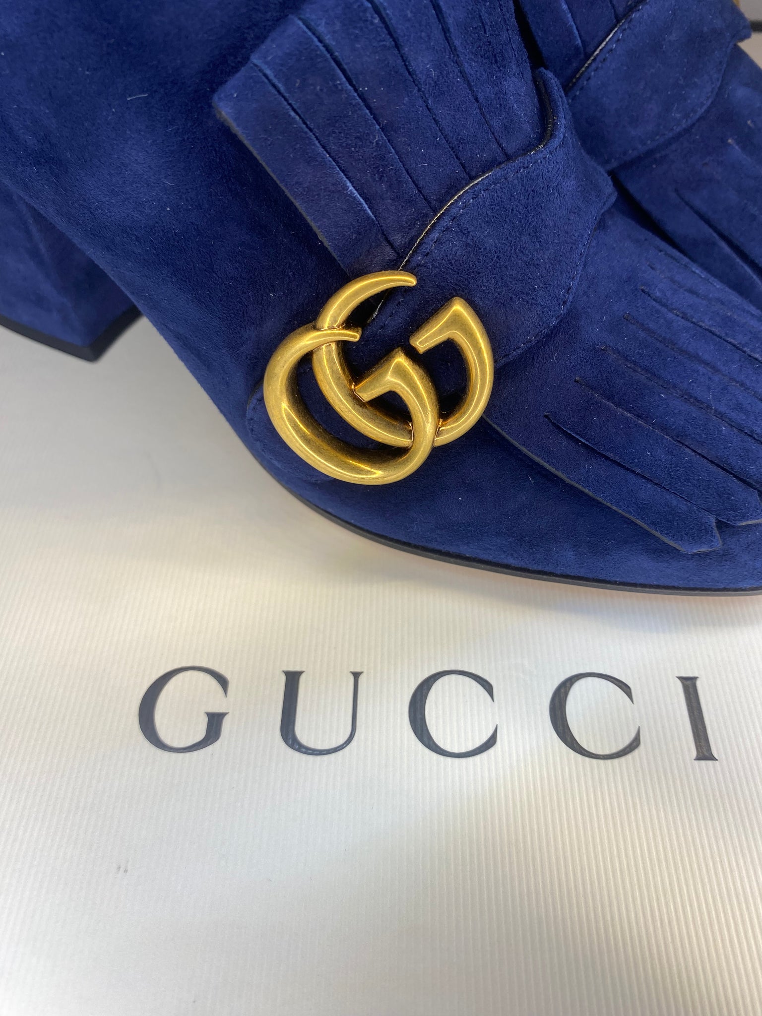 Blue Suede Marmont Booties