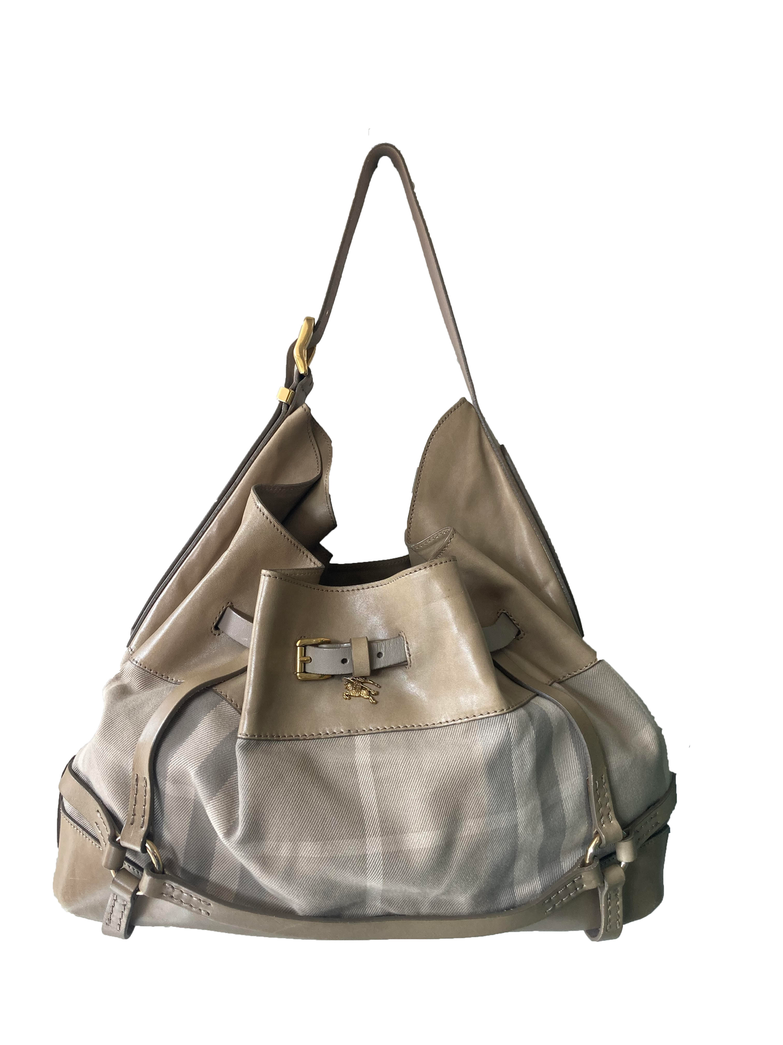 Leather and Check Shoulder Bag