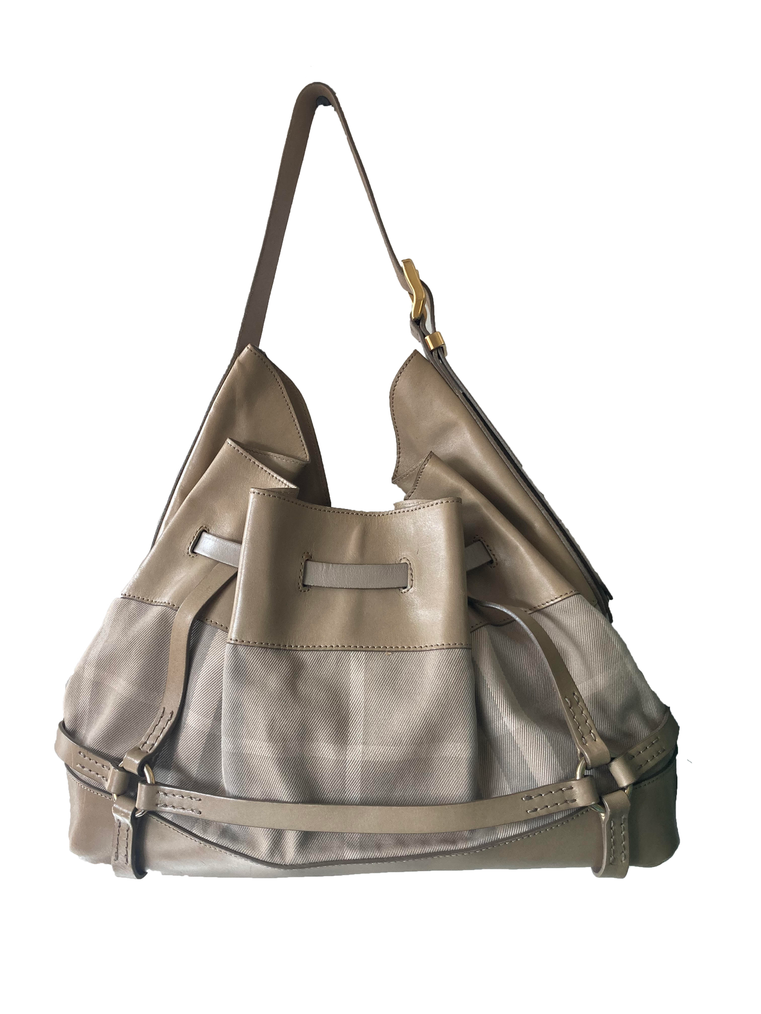 Leather and Check Shoulder Bag