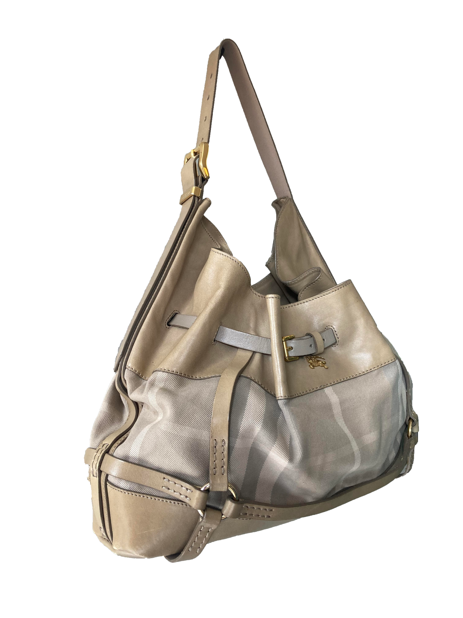 Leather and Check Shoulder Bag