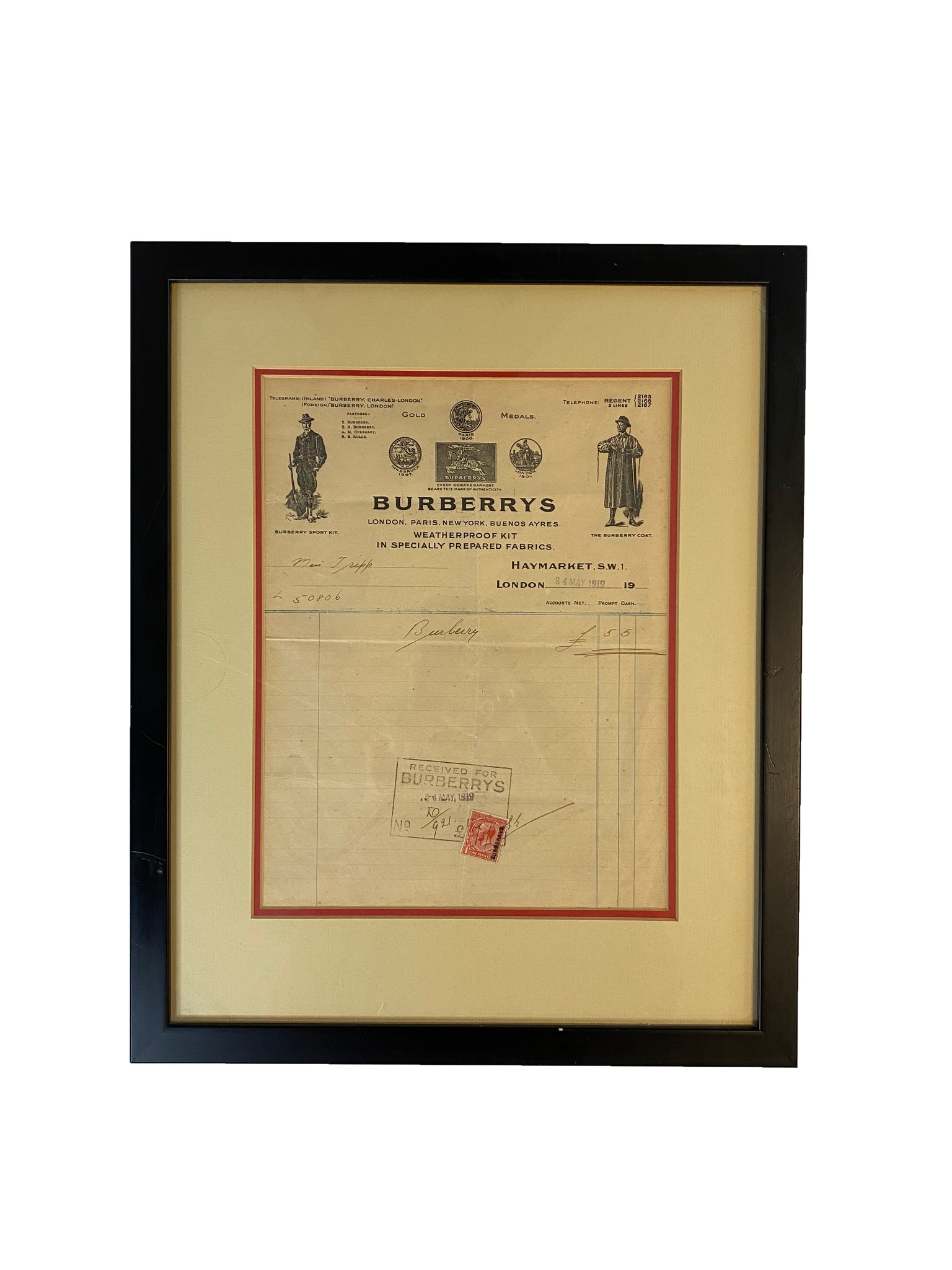 Original Burberry Haymarket SW1 1919 Receipt
