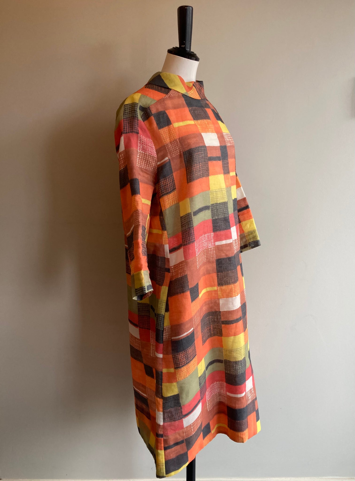 Grid Print Midi Dress
