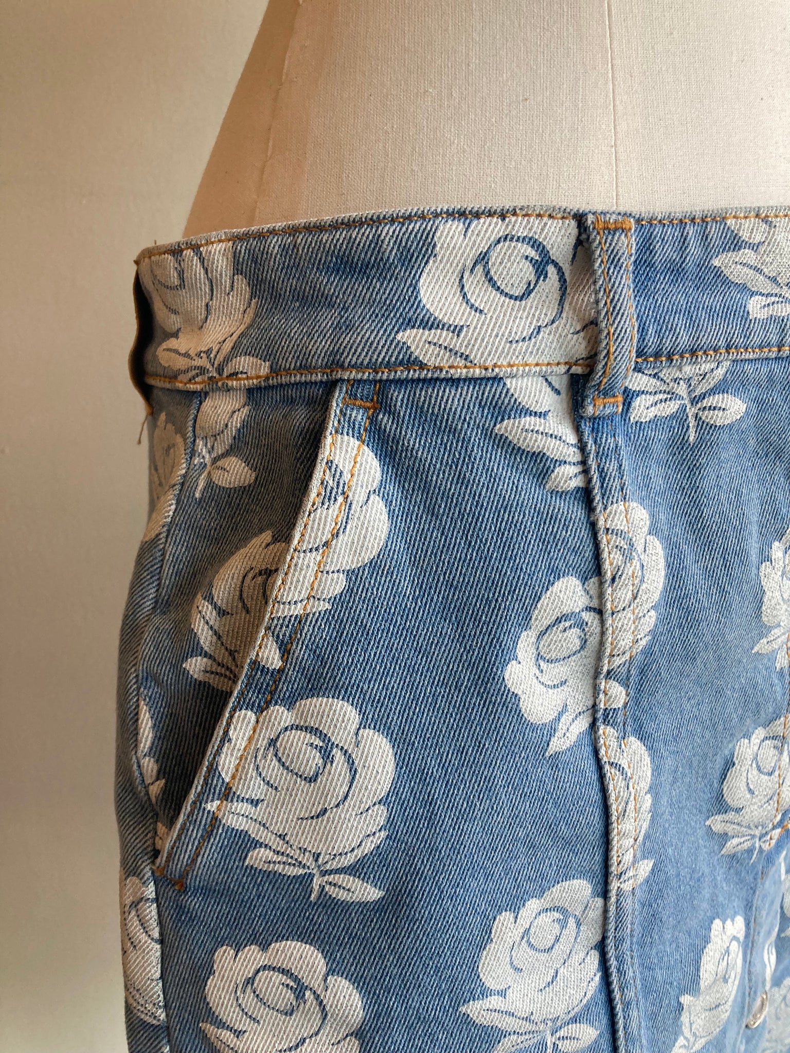 Vintage Floral Denim Skirt