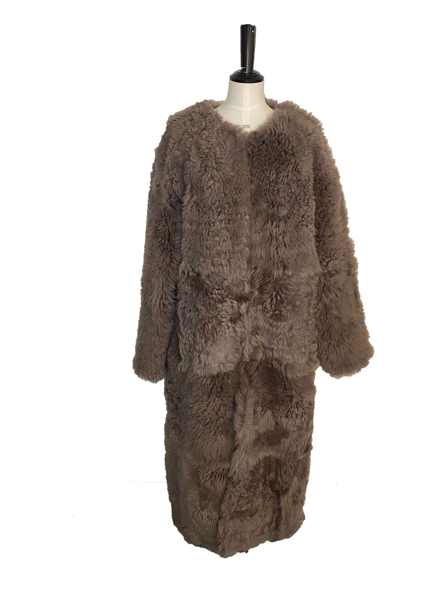 Shearling Collarless Maxi Coat