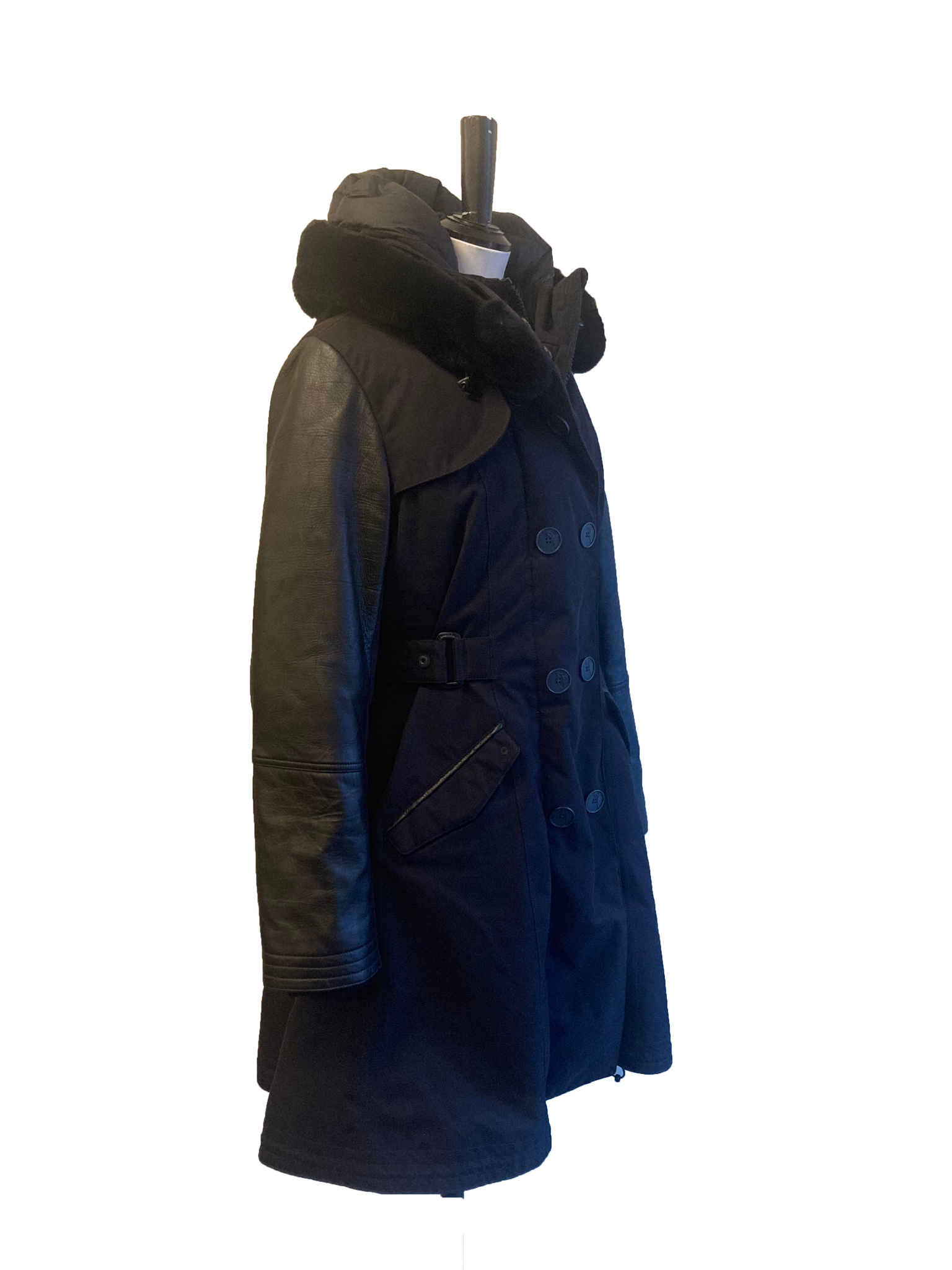 Ajin Longline Jacket with Leather Trim