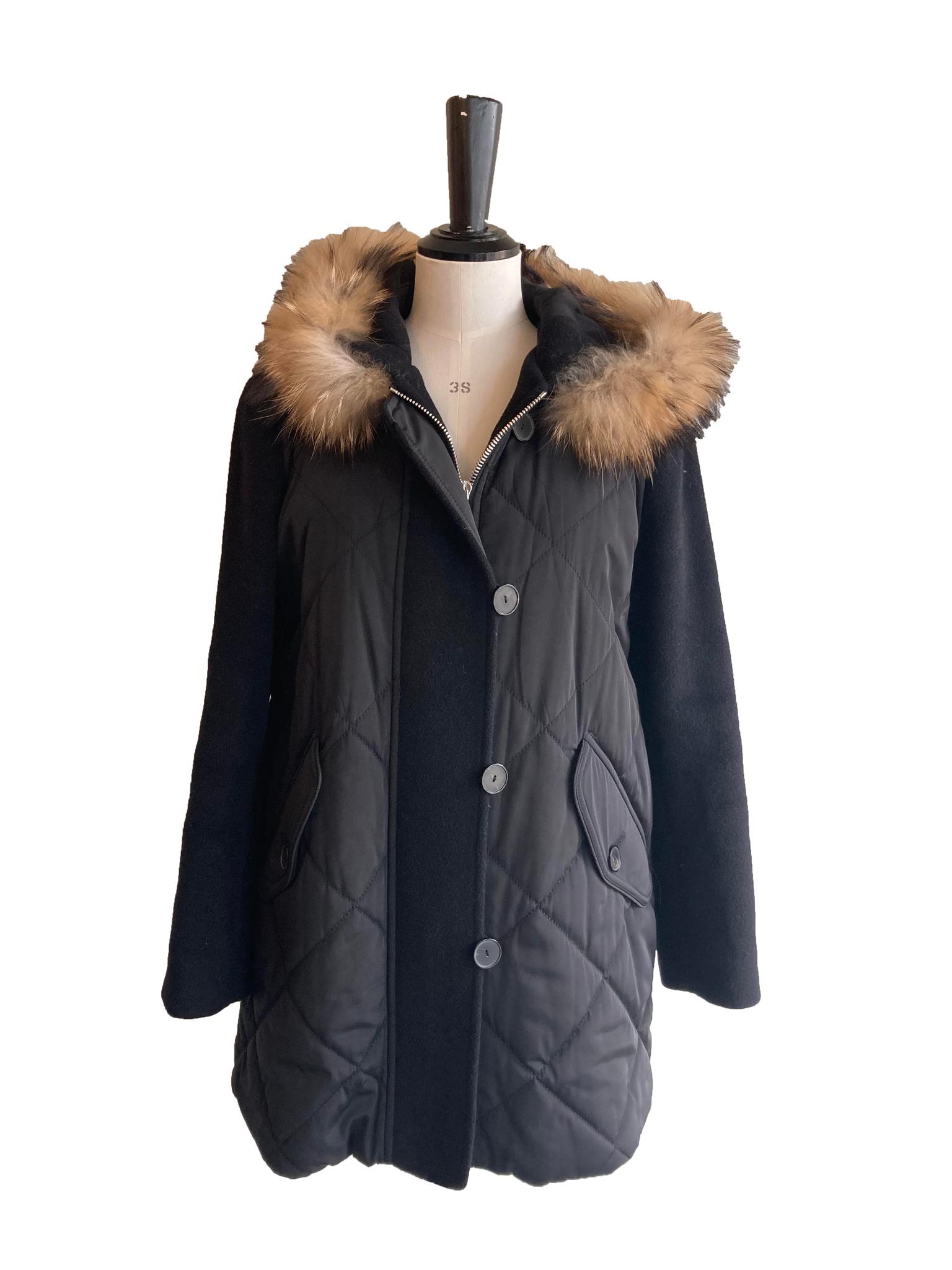 Quilted Jacket with Raccoon Fur Hood