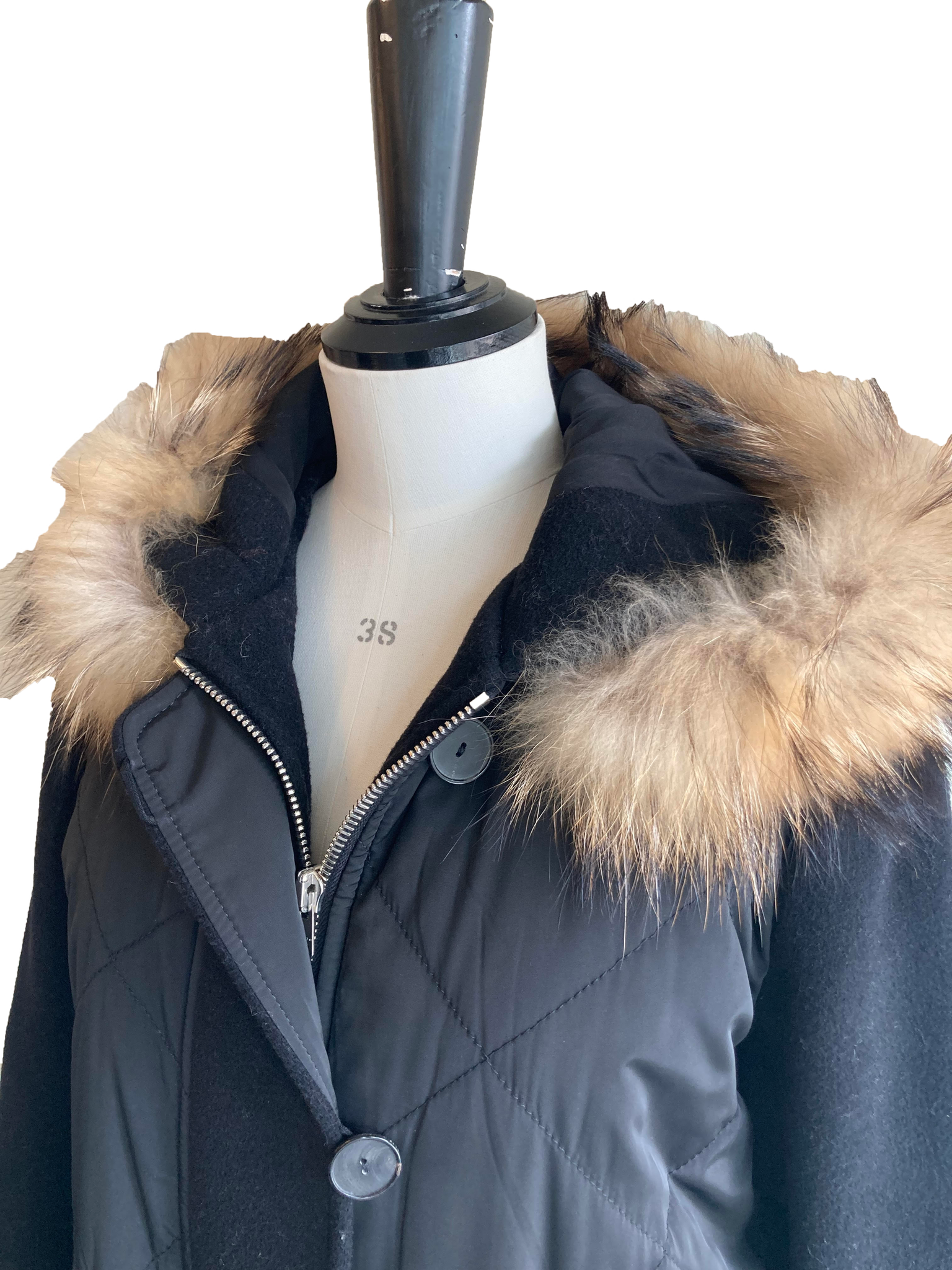 Quilted Jacket with Raccoon Fur Hood