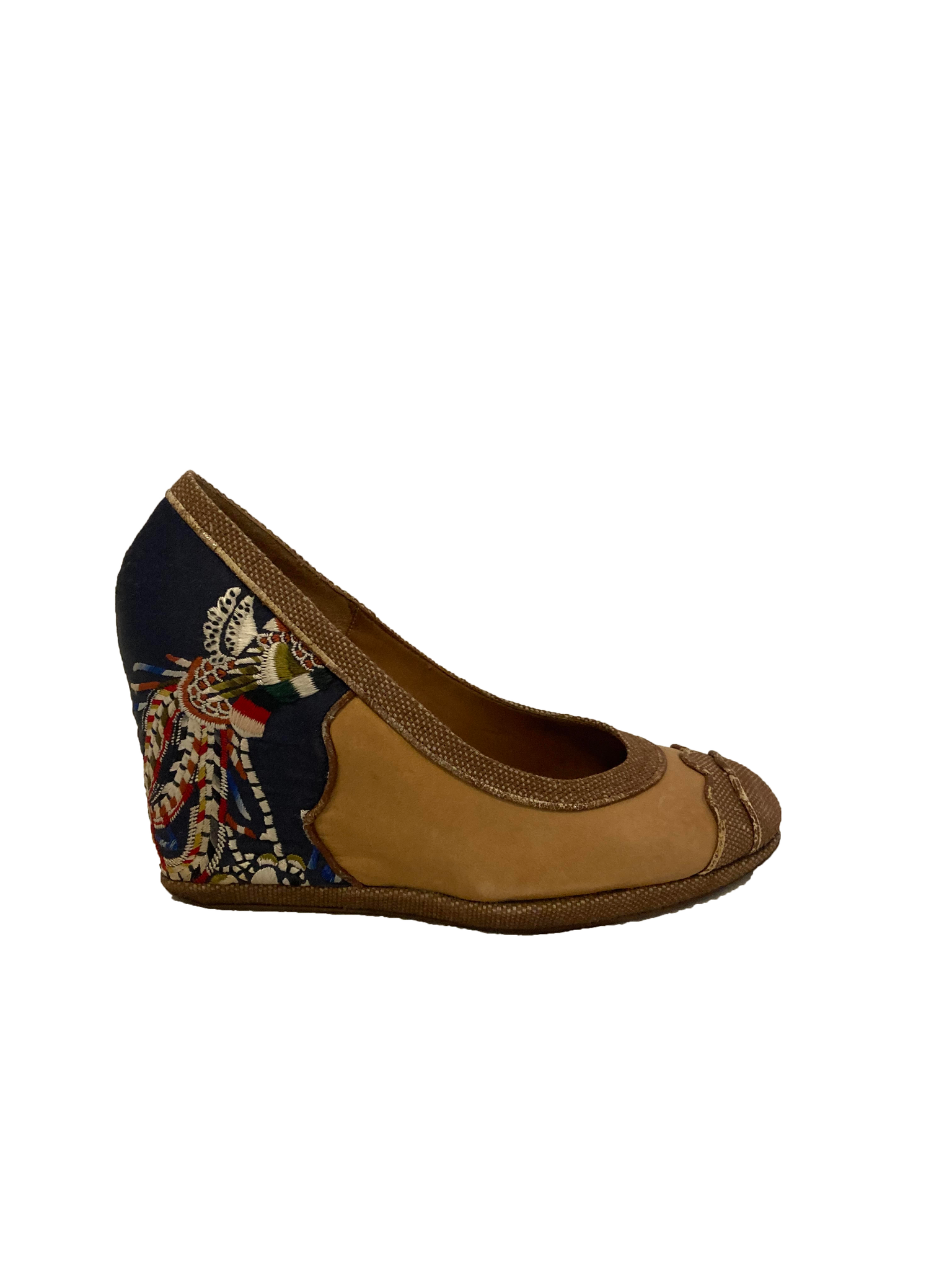 Embroidered Leather and Silk Wedges