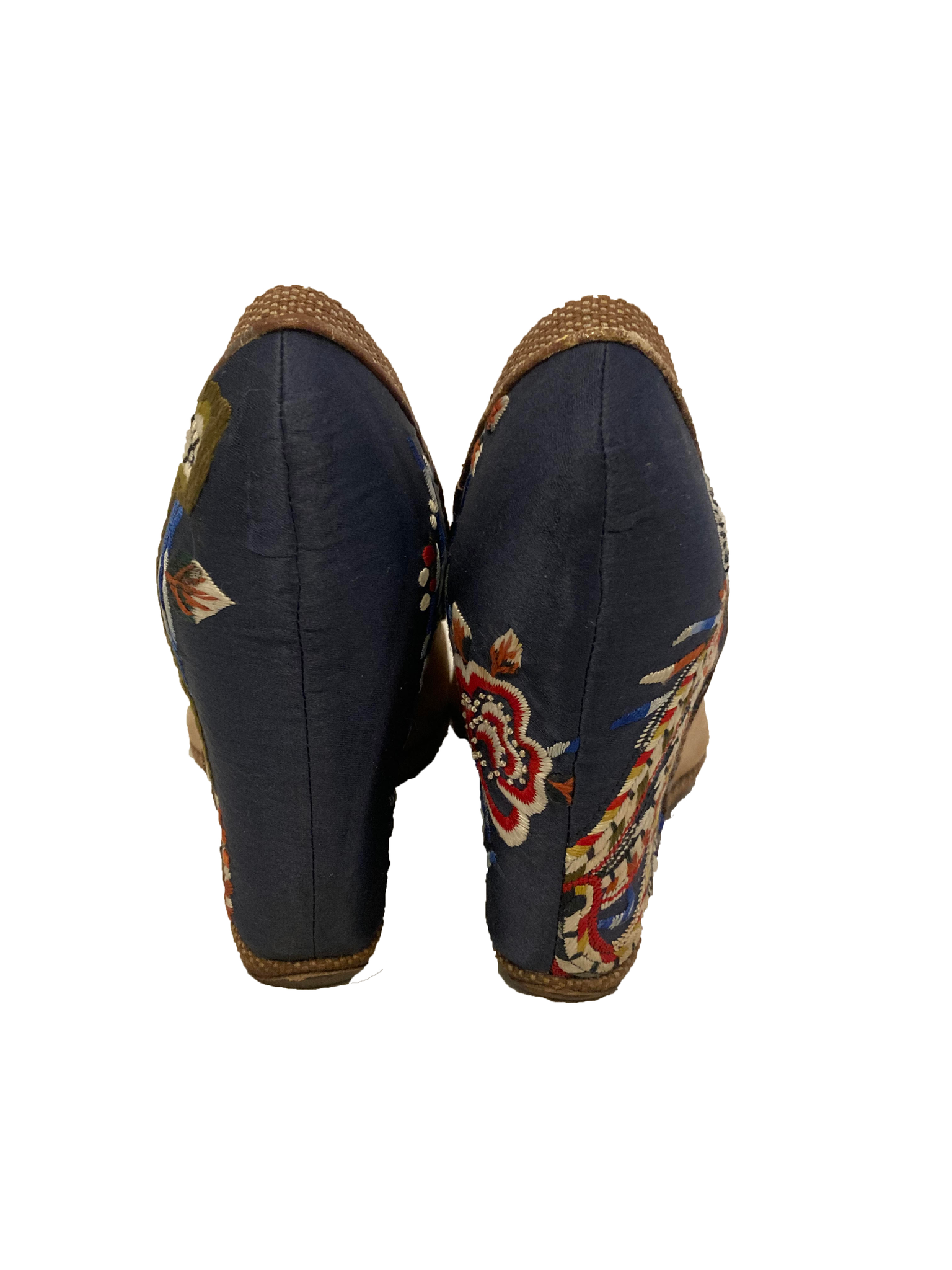 Embroidered Leather and Silk Wedges