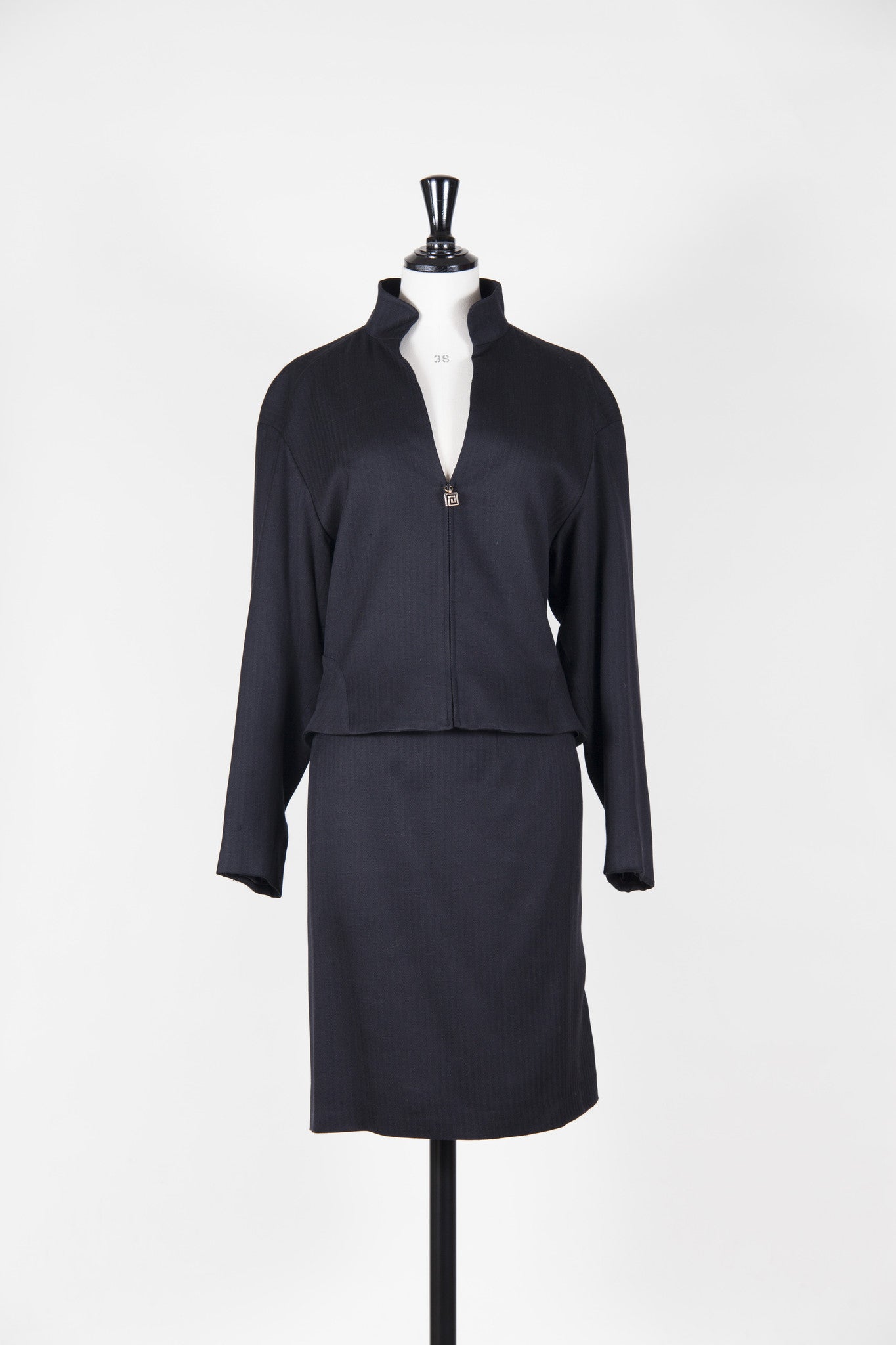 Isabella's Wardrobe Gianna Versace Couture Herringbone weave skirt suit.