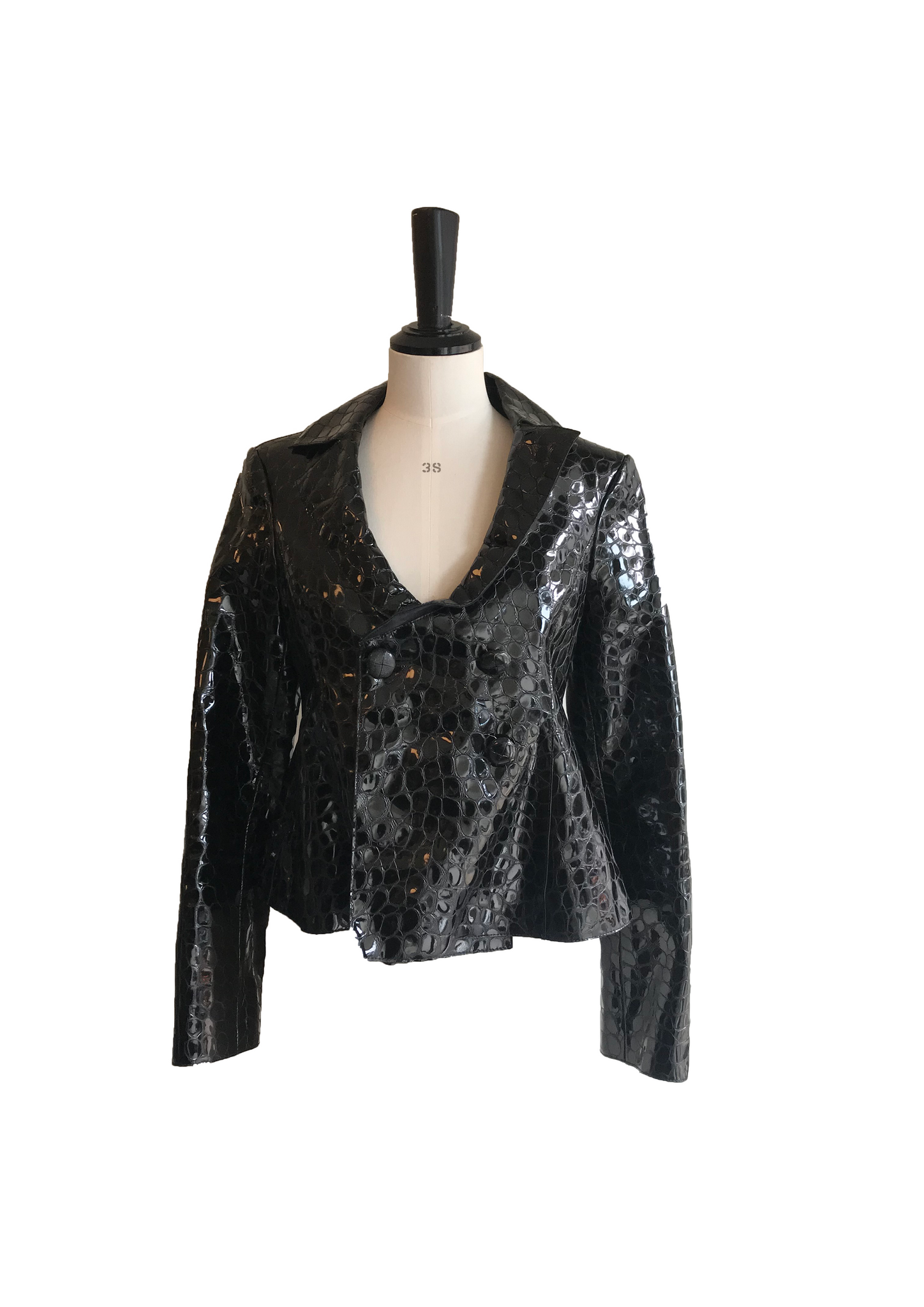 Isabella's Wardrobe Emporio Armani Croc Textured Patent Leather Jacket.