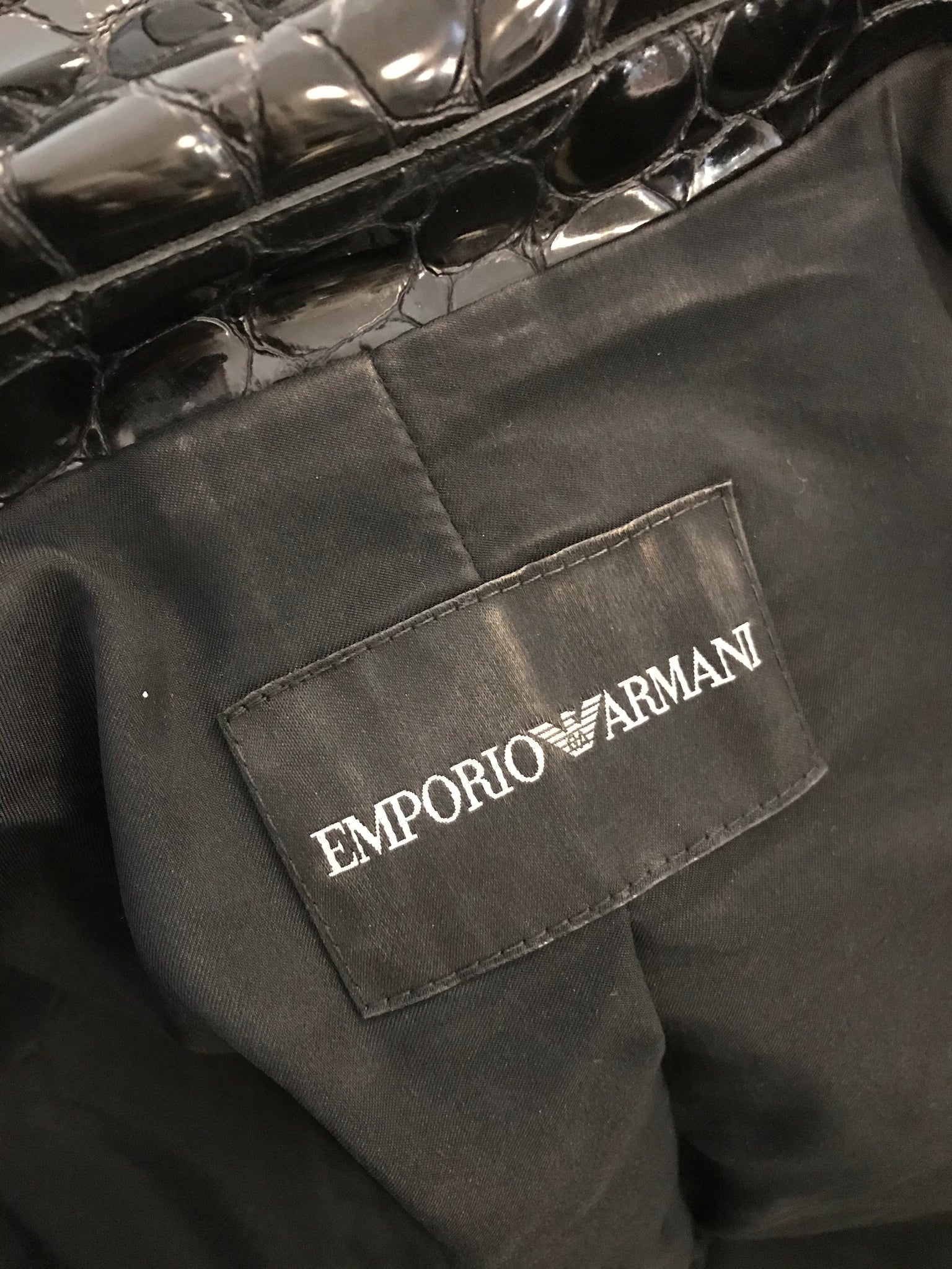Isabella's Wardrobe Emporio Armani Croc Textured Patent Leather Jacket.