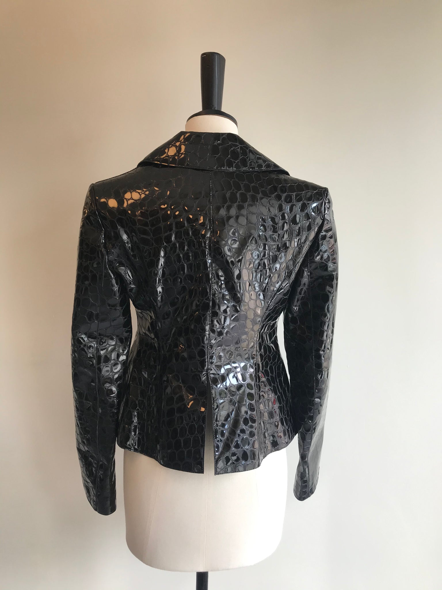 Isabella's Wardrobe Emporio Armani Croc Textured Patent Leather Jacket.