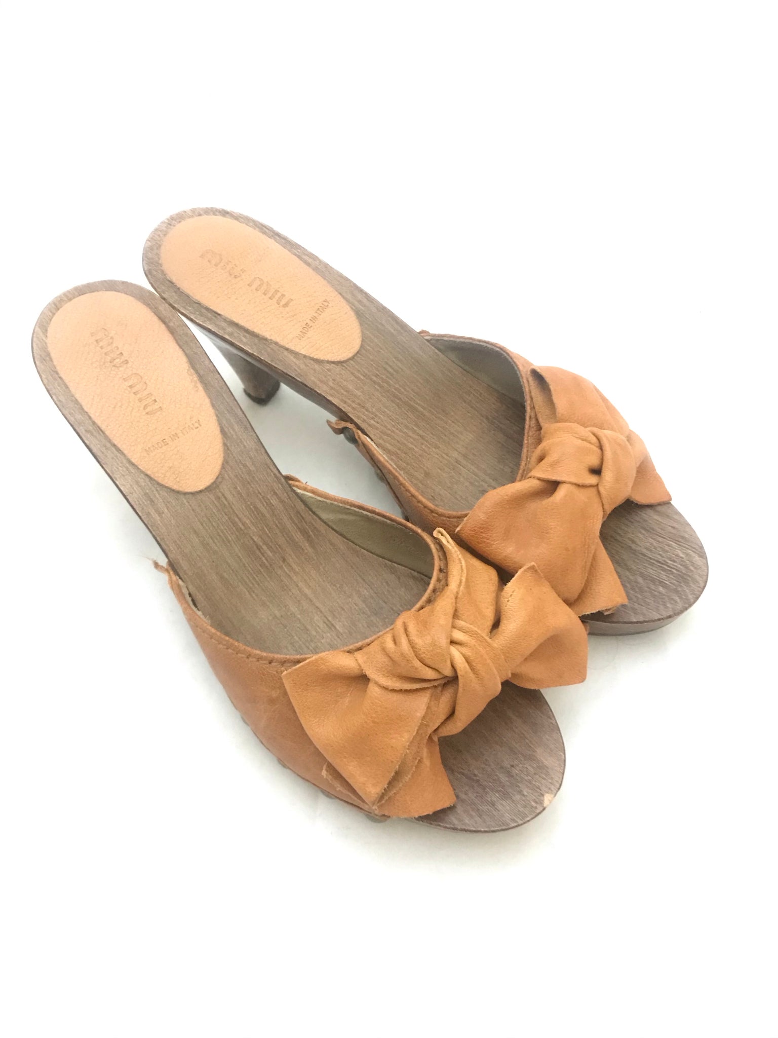 Isabella's Wardrobe Miu Miu Bufalo Ribbon Wooden Clogs.