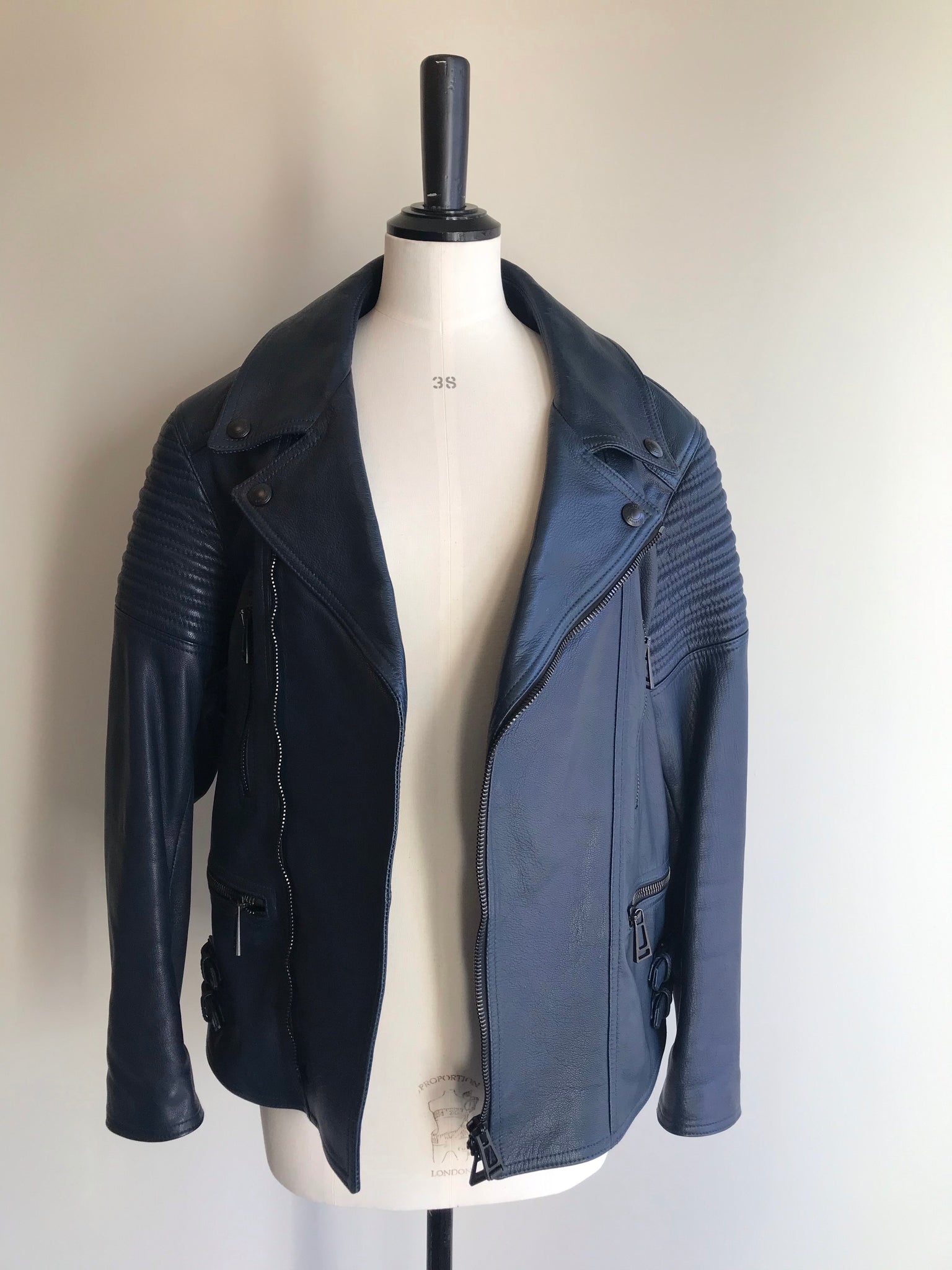 Isabella's Wardrobe Belstaff Gents Navy Leather Biker Jacket.