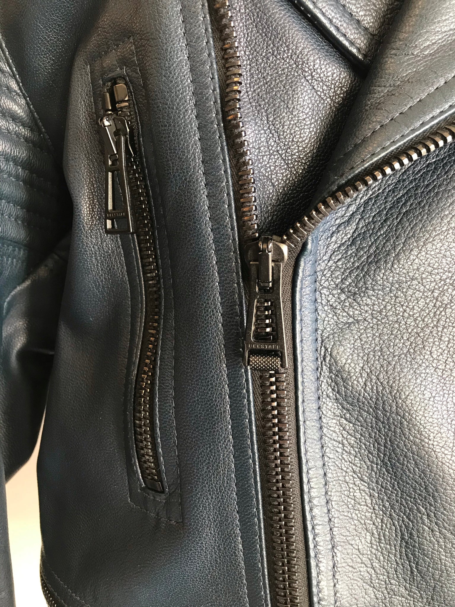 Isabella's Wardrobe Belstaff Gents Navy Leather Biker Jacket.