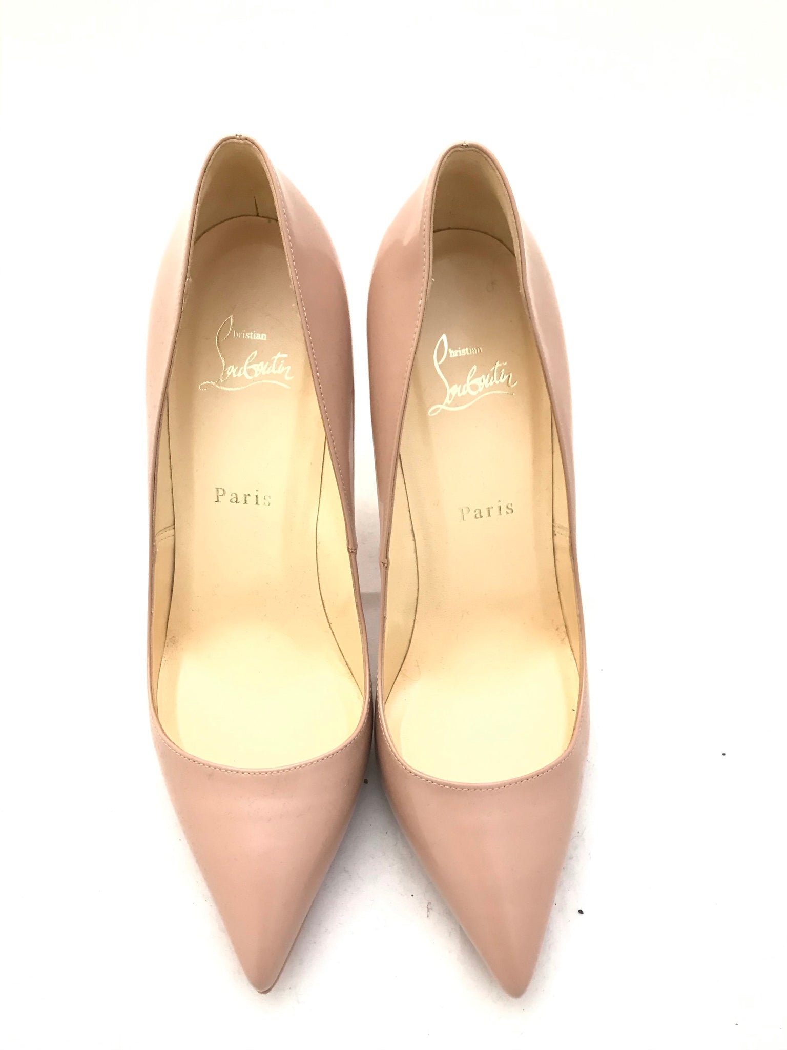 Isabella's Wardrobe Christian Louboutin Nude Patent Pigalle Plato 120 Heels.