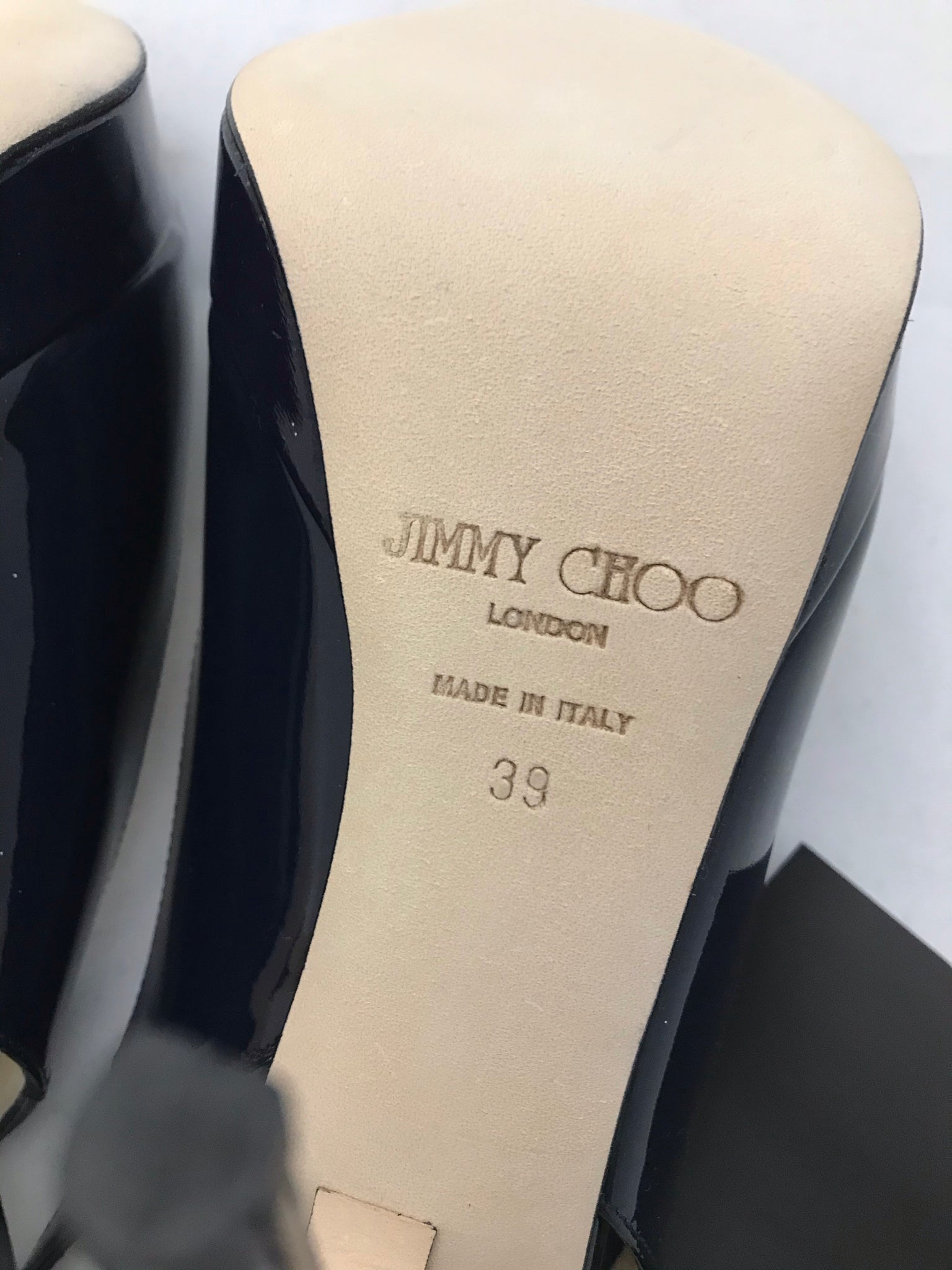 Isabella's Wardrobe Jimmy Choo Navy Patent Clue Shoes.