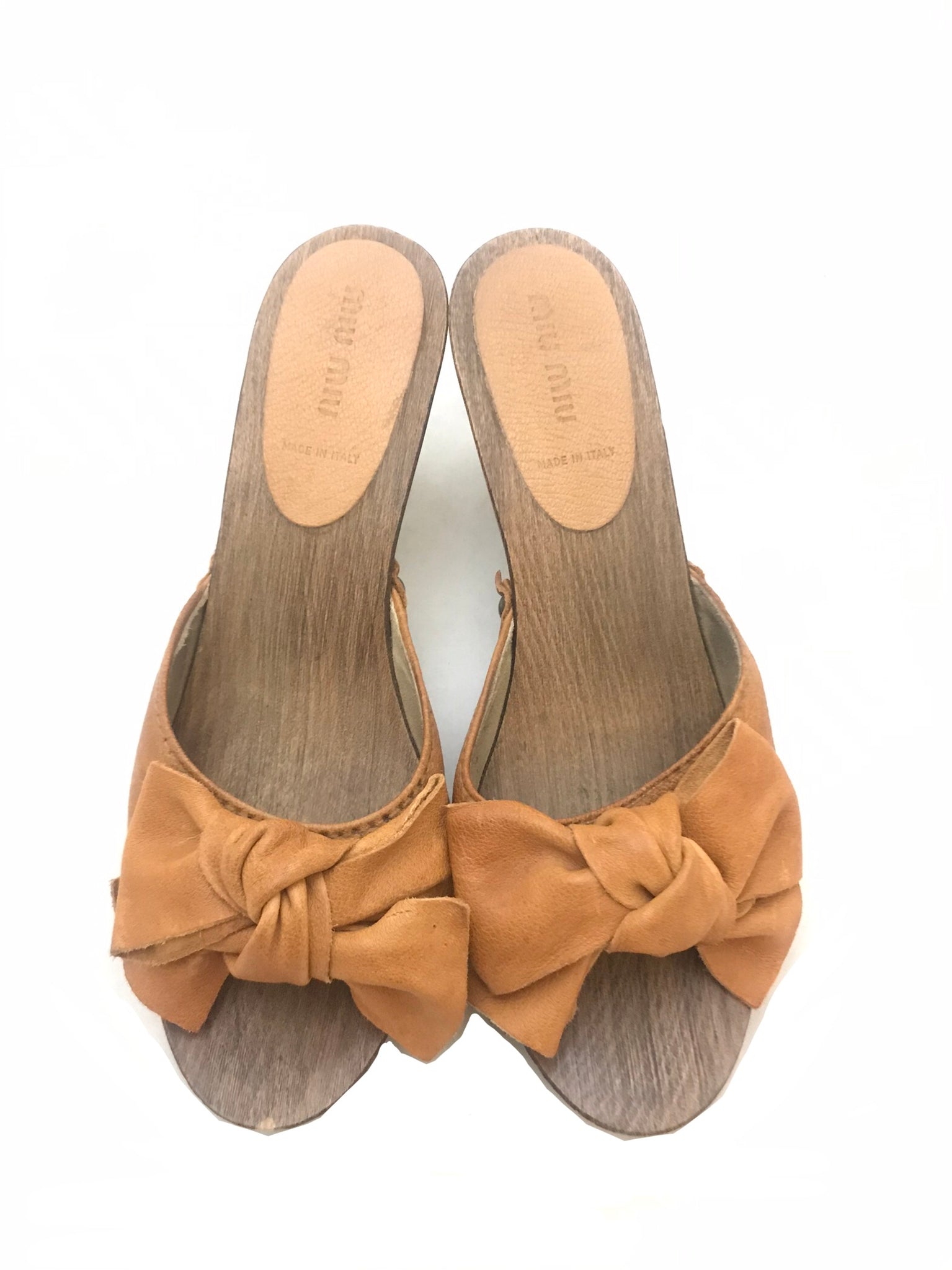 Isabella's Wardrobe Miu Miu Bufalo Ribbon Wooden Clogs.