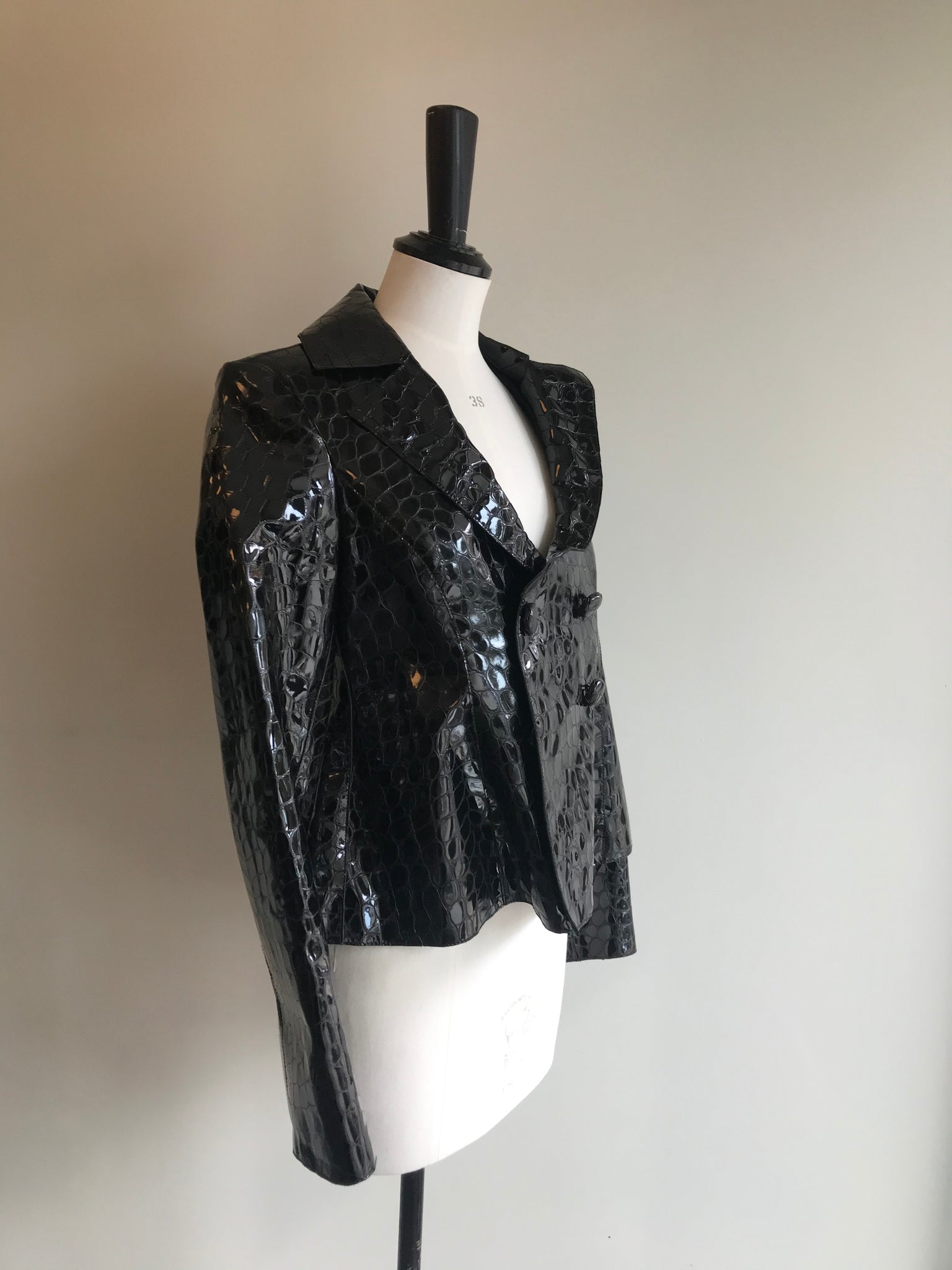 Isabella's Wardrobe Emporio Armani Croc Textured Patent Leather Jacket.