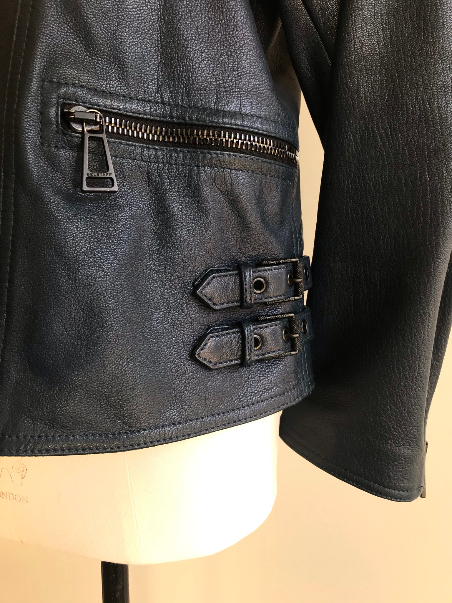 Isabella's Wardrobe Belstaff Gents Navy Leather Biker Jacket.