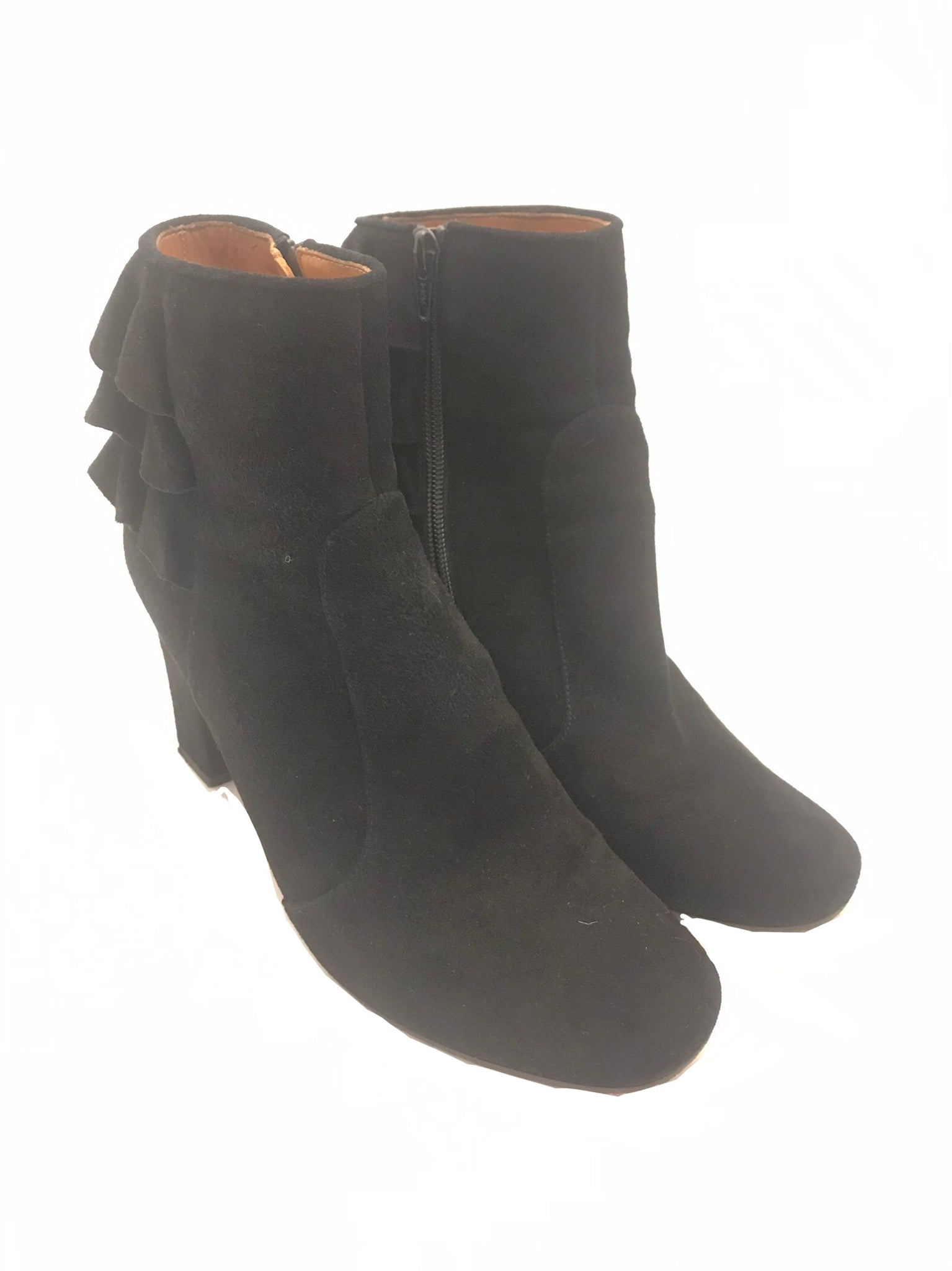 Isabella's Wardrobe Chie Mihara Frilled Suede Ankle Boots.