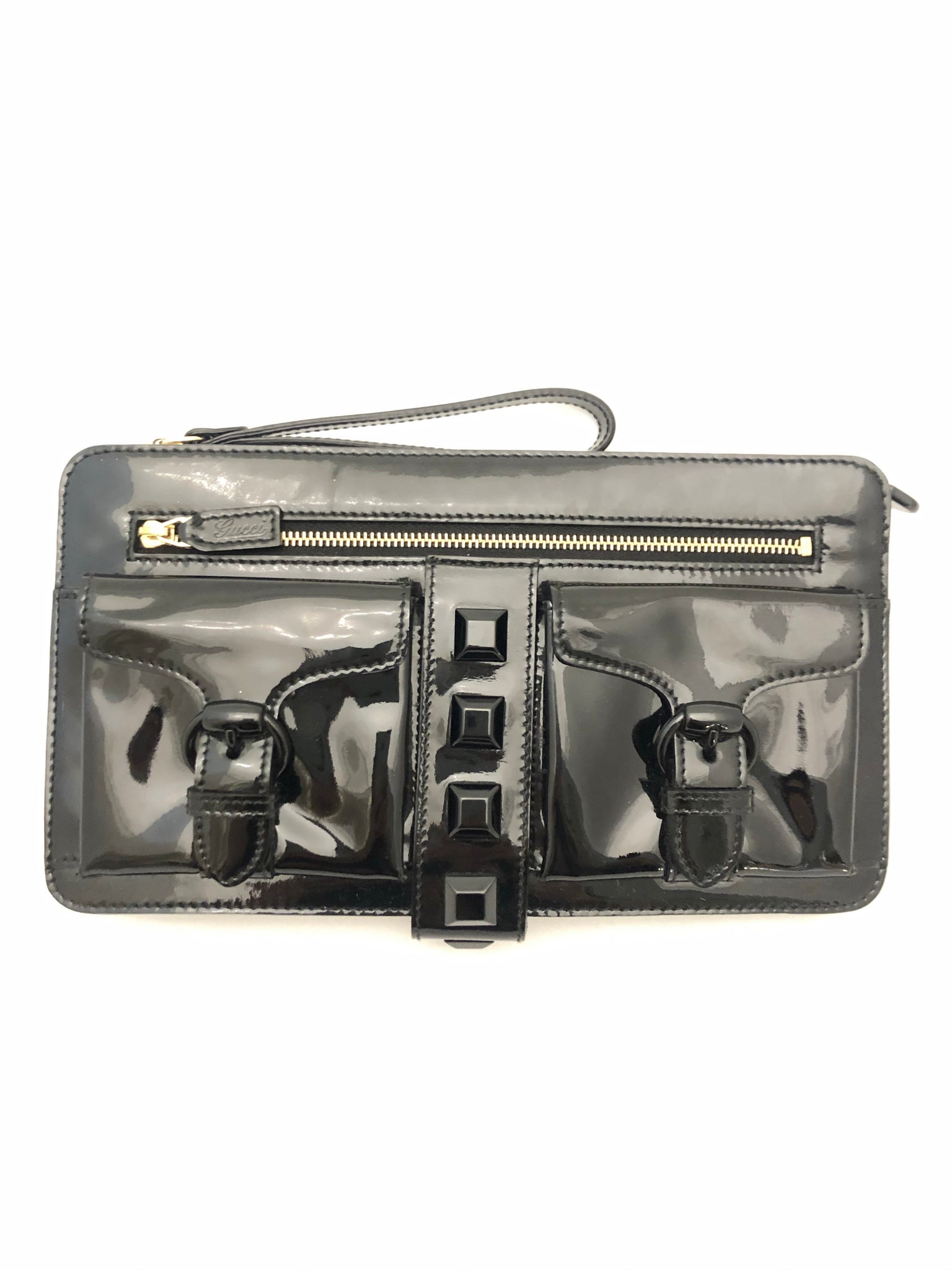Isabella's Wardrobe Gucci Patent Studded Clutch.