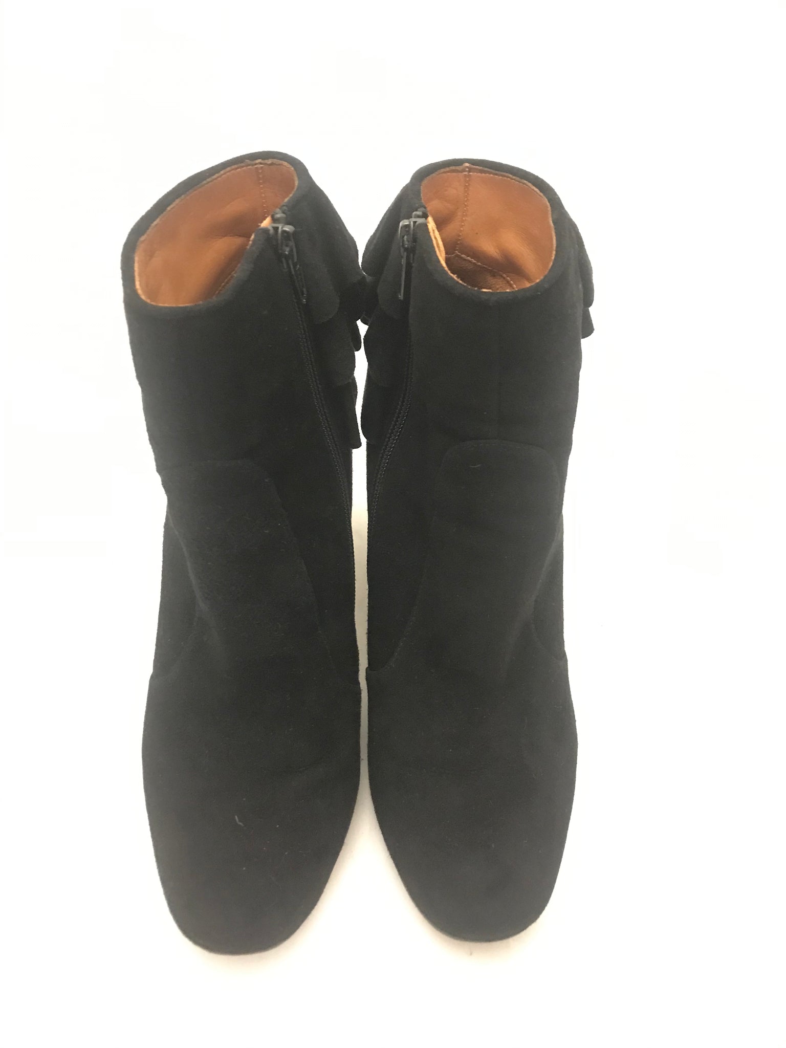 Isabella's Wardrobe Chie Mihara Frilled Suede Ankle Boots.