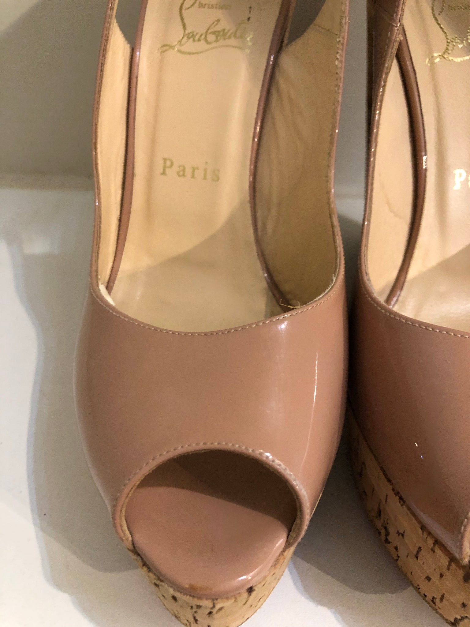 Isabella's Wardrobe Christian Louboutin Patent Cork Wedge.