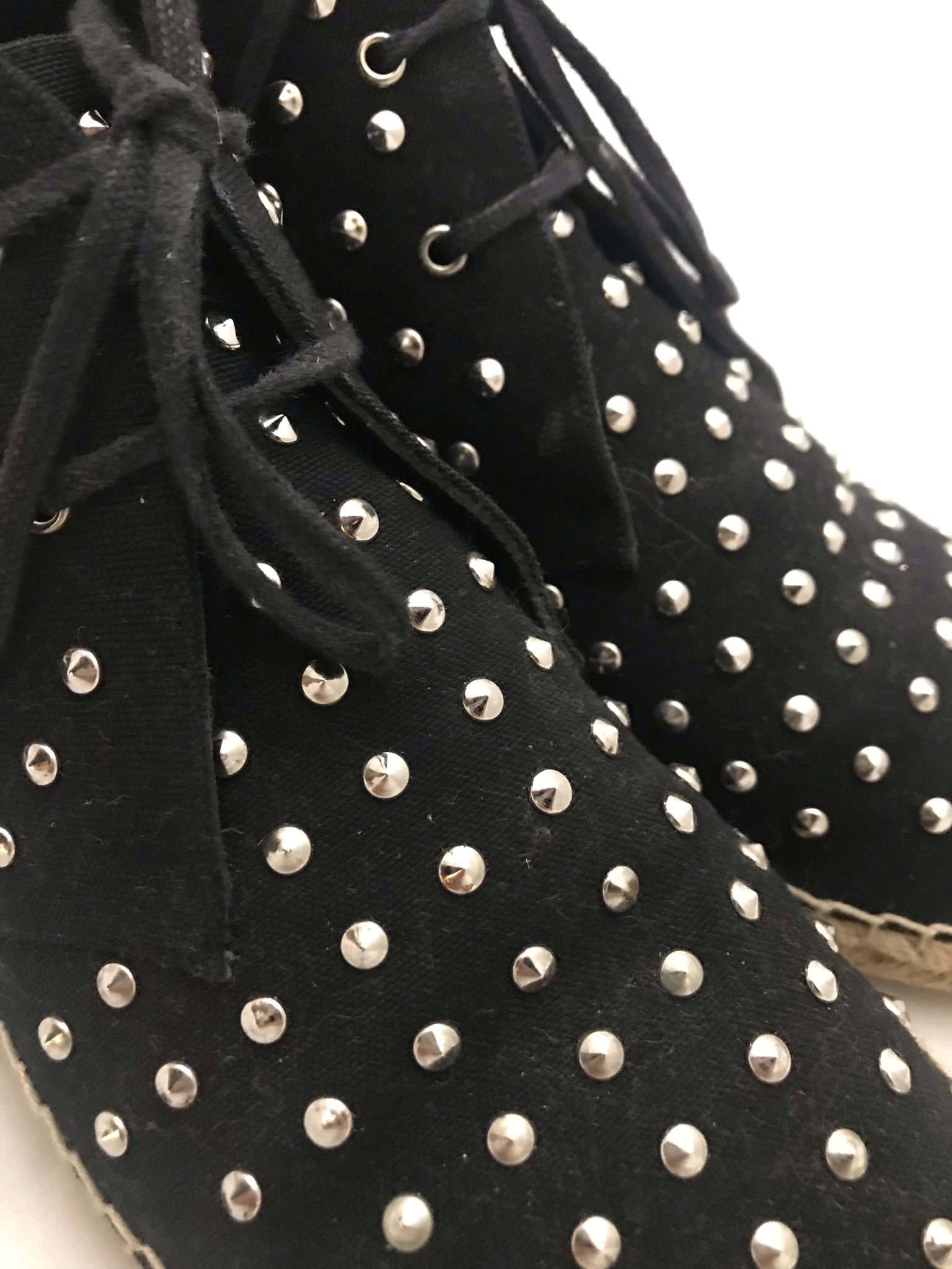 Isabella's Wardrobe Saint Laurent Studded Canvas High-Top Espadrille Sneaker.
