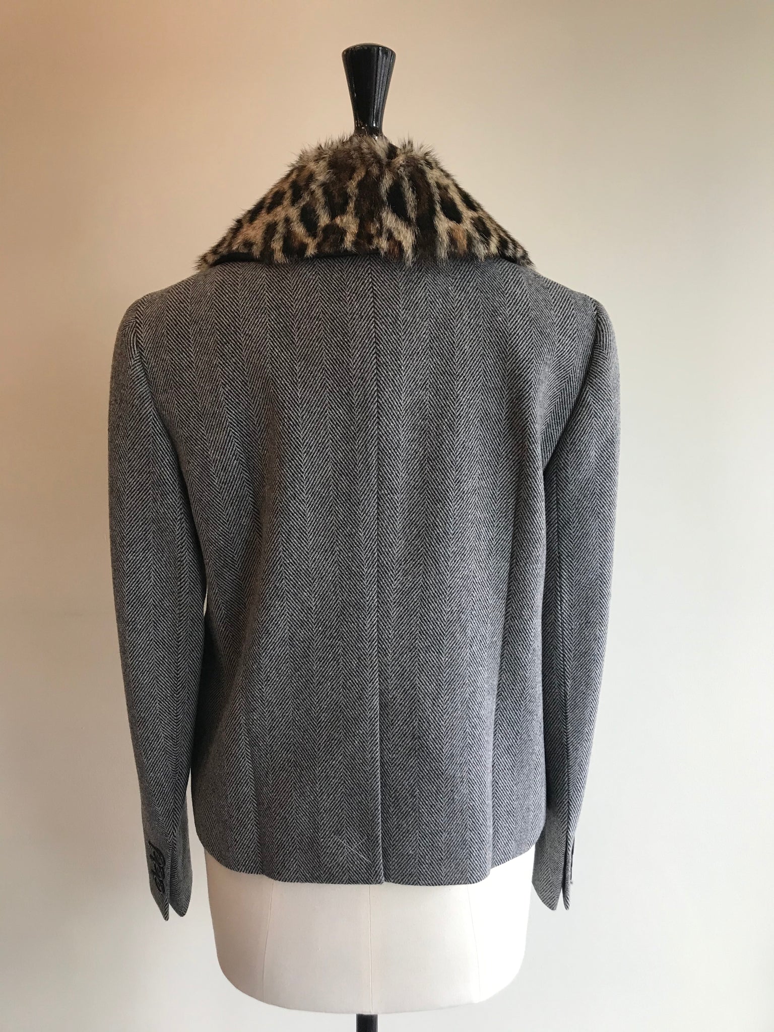 Isabella's Wardrobe Prada Houndstooth Jacket with Fur Trim.