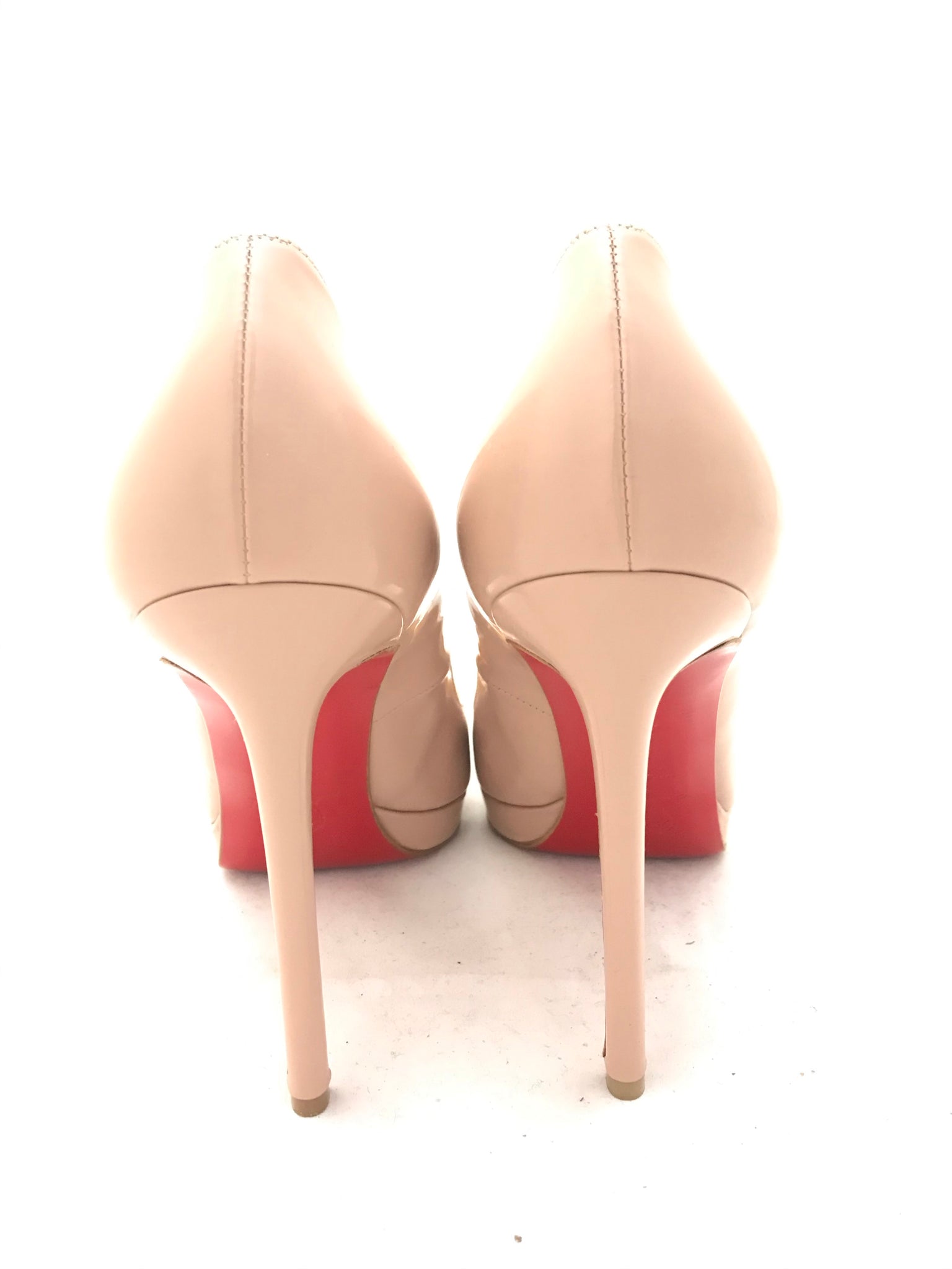 Isabella's Wardrobe Christian Louboutin Nude Patent Pigalle Plato 120 Heels.