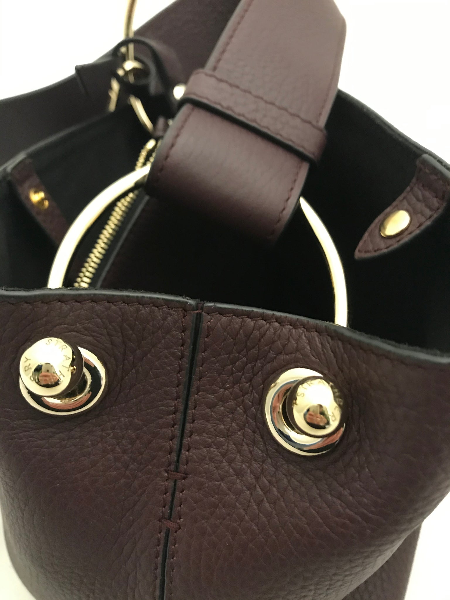 STRATHBERRY: Lana Nano Black Grain Leather Bucket Bag - The Lean Closet