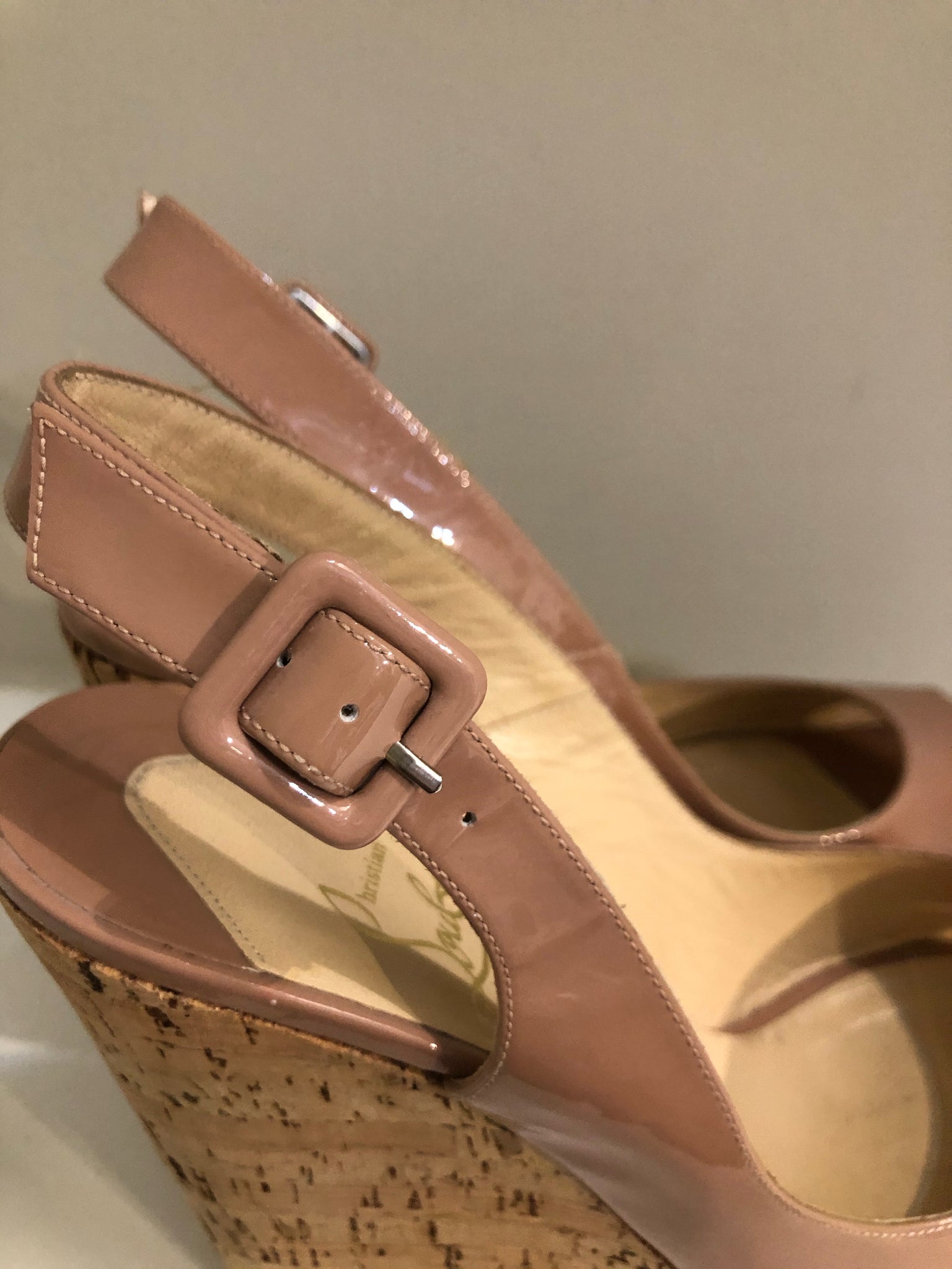 Isabella's Wardrobe Christian Louboutin Patent Cork Wedge.