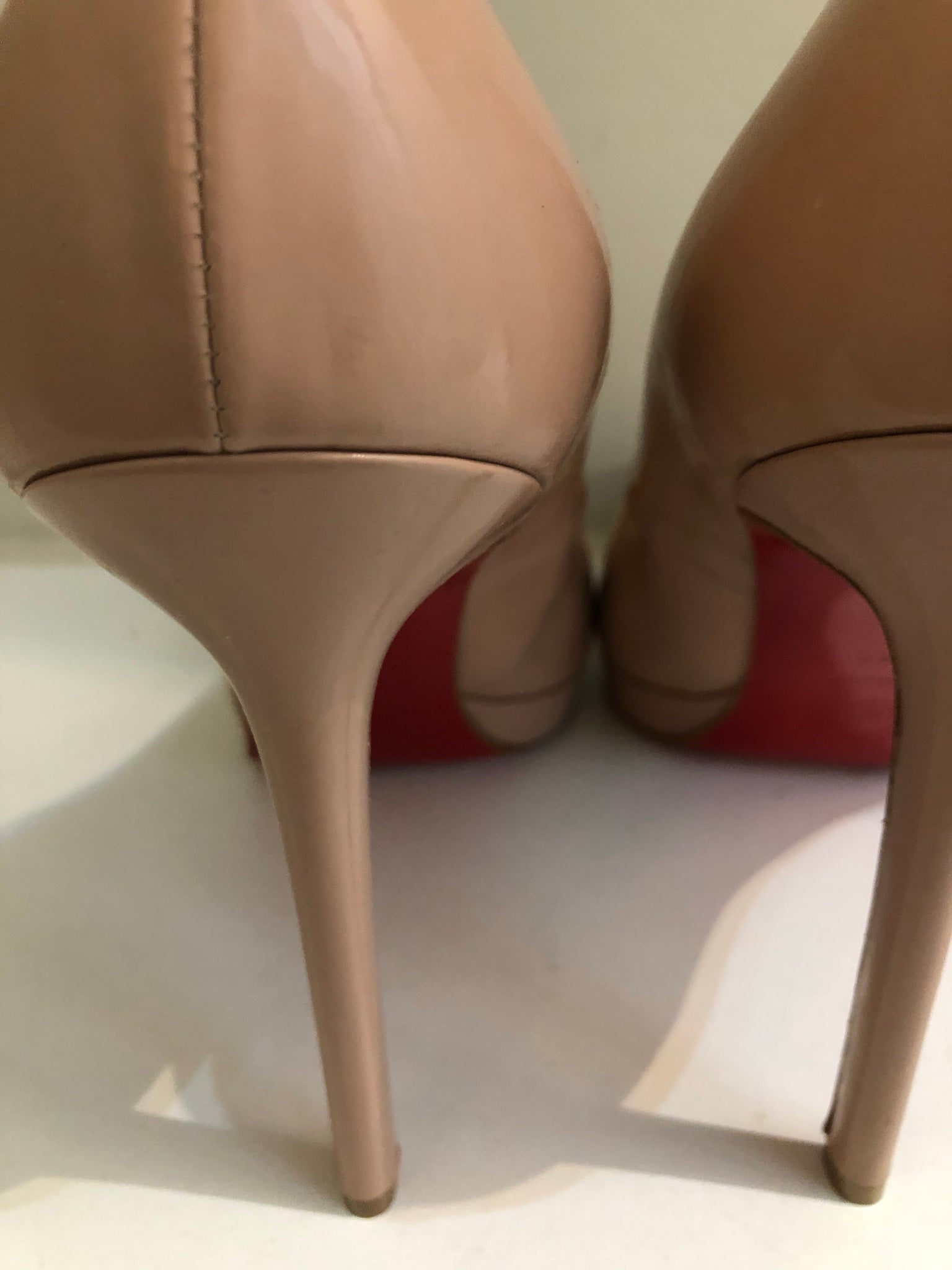 Isabella's Wardrobe Christian Louboutin Nude Patent Pigalle Plato 120 Heels.