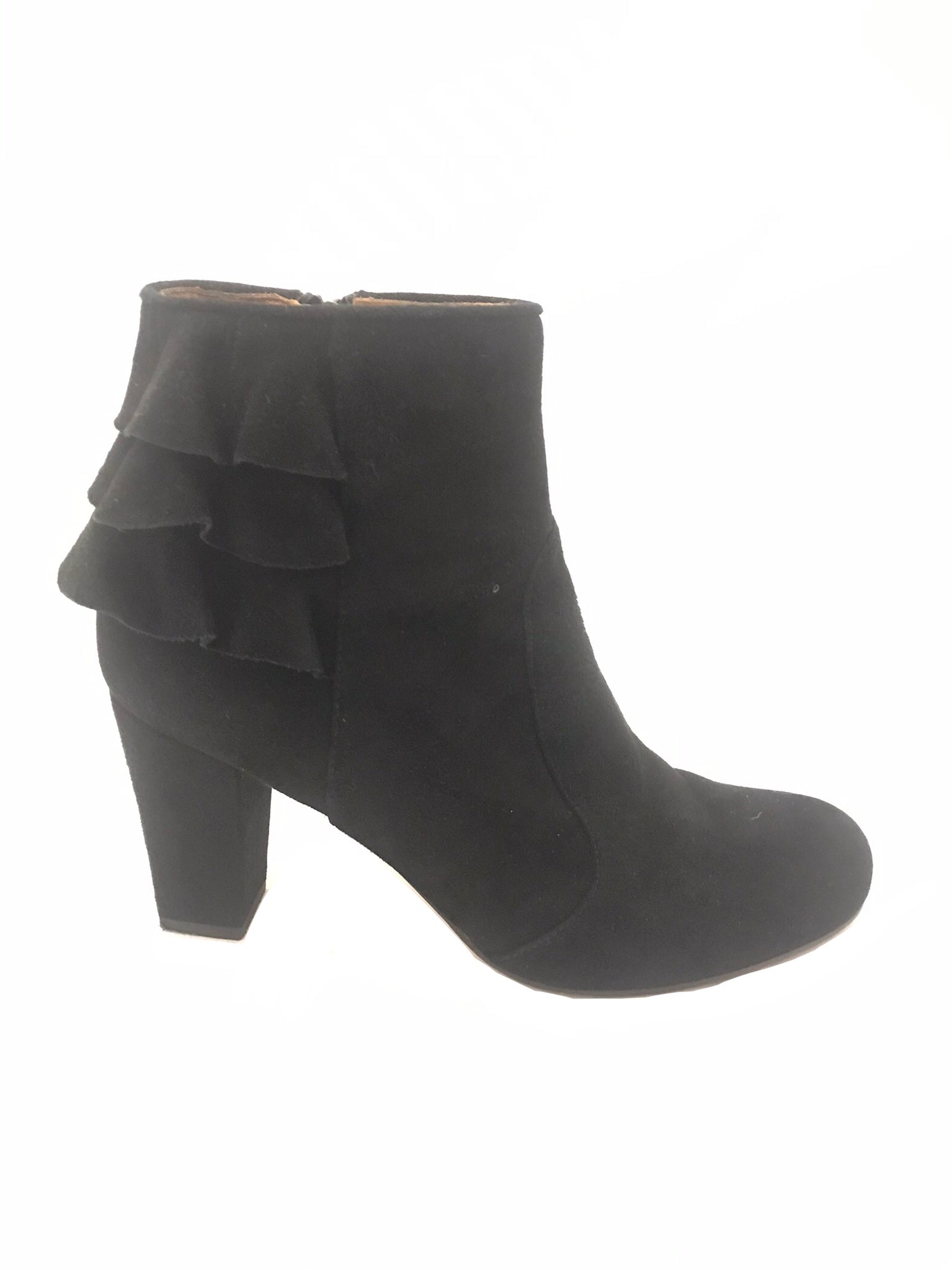 Isabella's Wardrobe Chie Mihara Frilled Suede Ankle Boots.