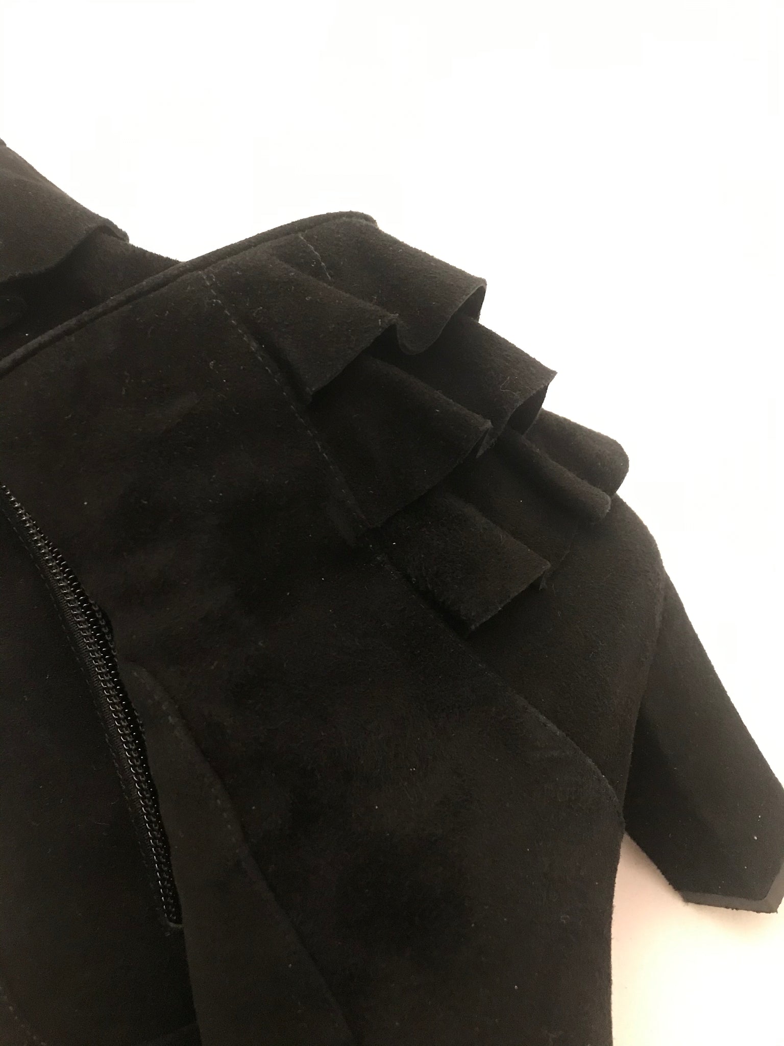 Isabella's Wardrobe Chie Mihara Frilled Suede Ankle Boots.