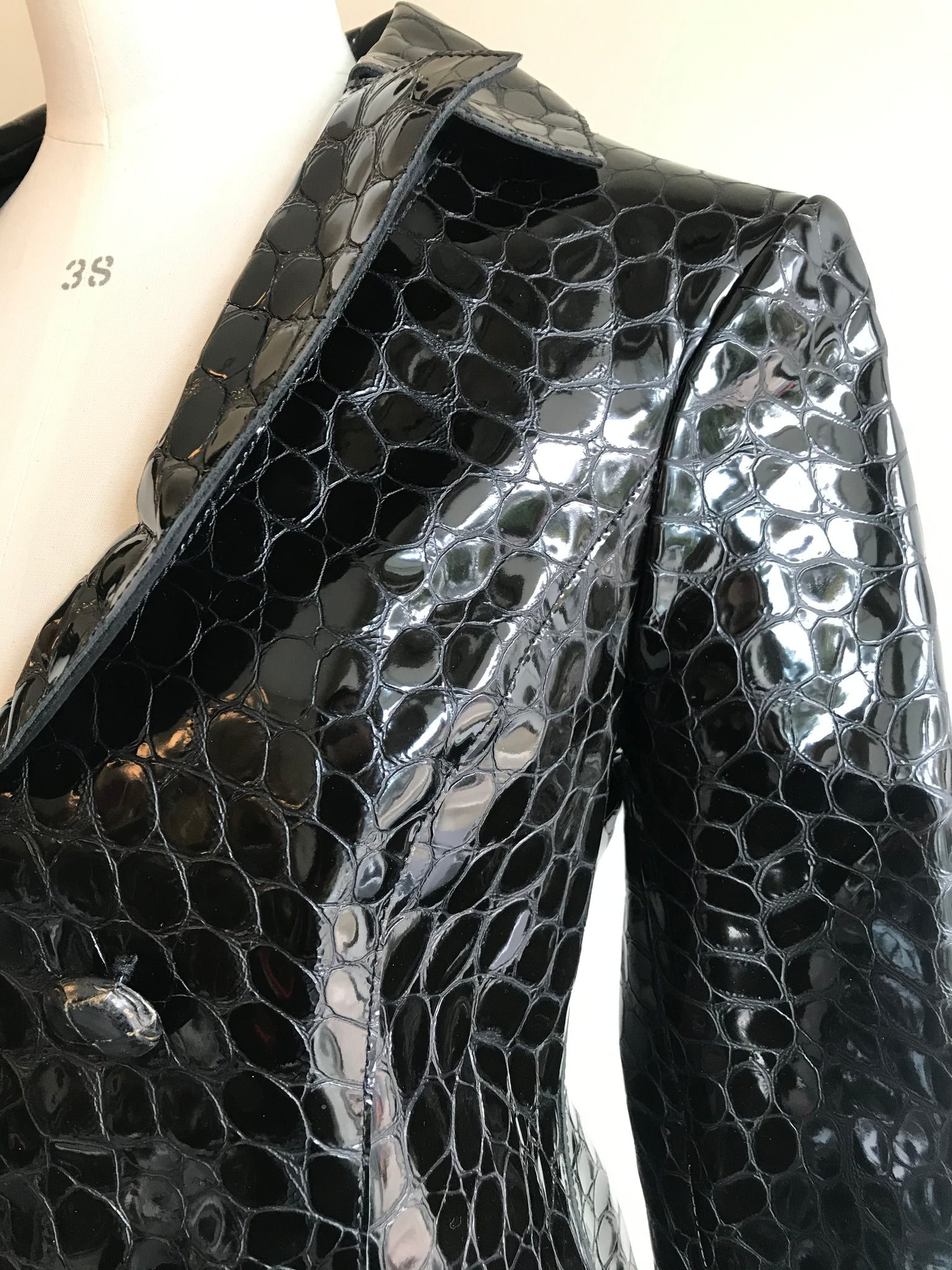 Isabella's Wardrobe Emporio Armani Croc Textured Patent Leather Jacket.