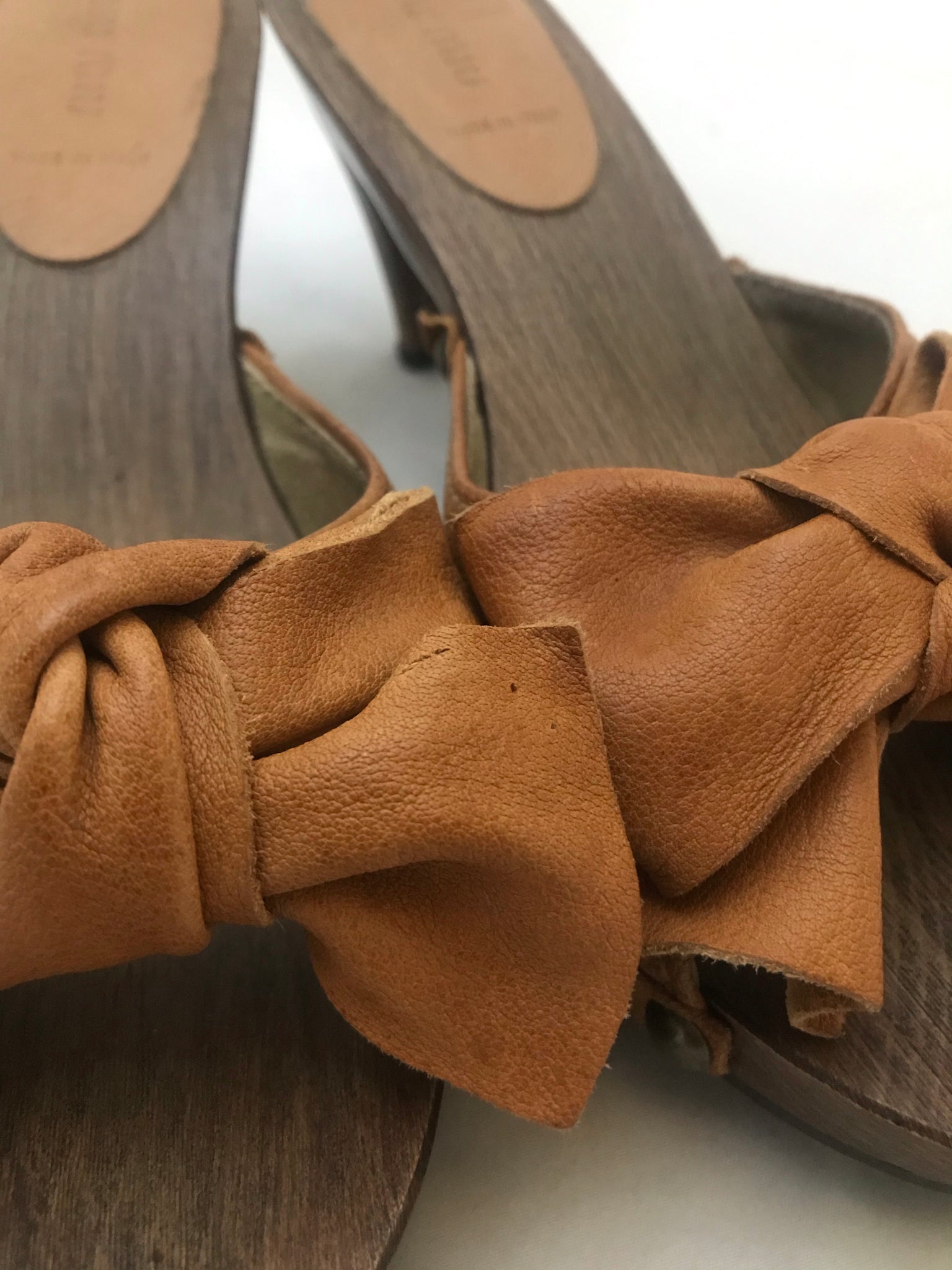Isabella's Wardrobe Miu Miu Bufalo Ribbon Wooden Clogs.