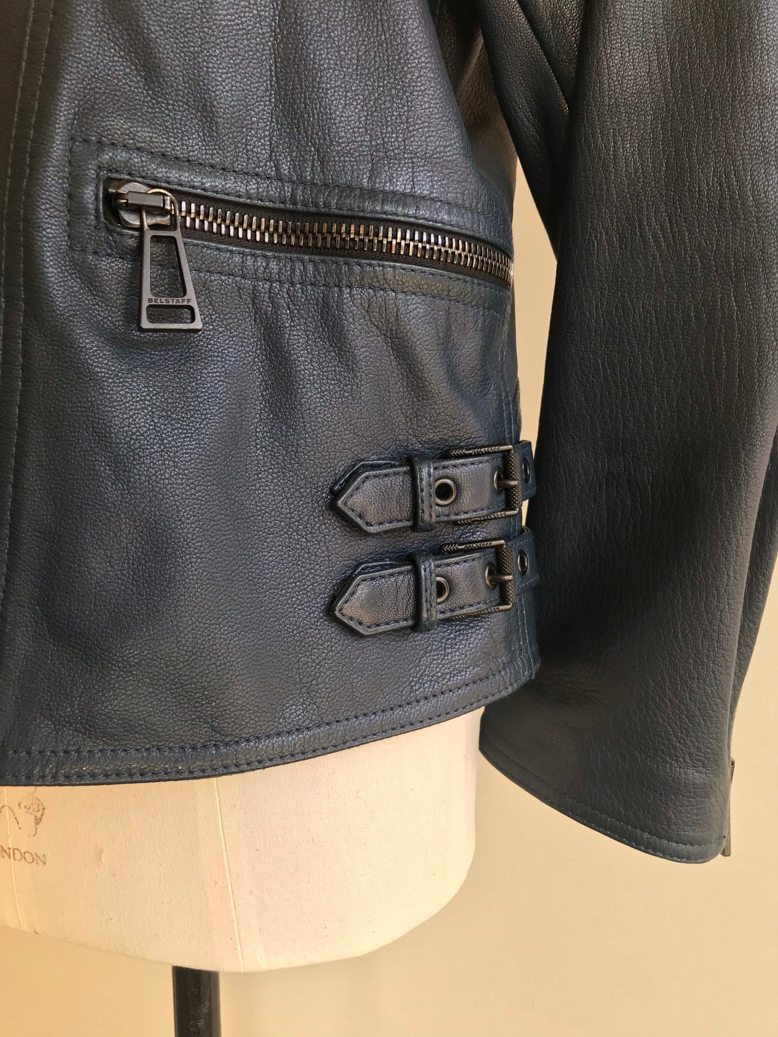 Isabella's Wardrobe Belstaff Gents Navy Leather Biker Jacket.
