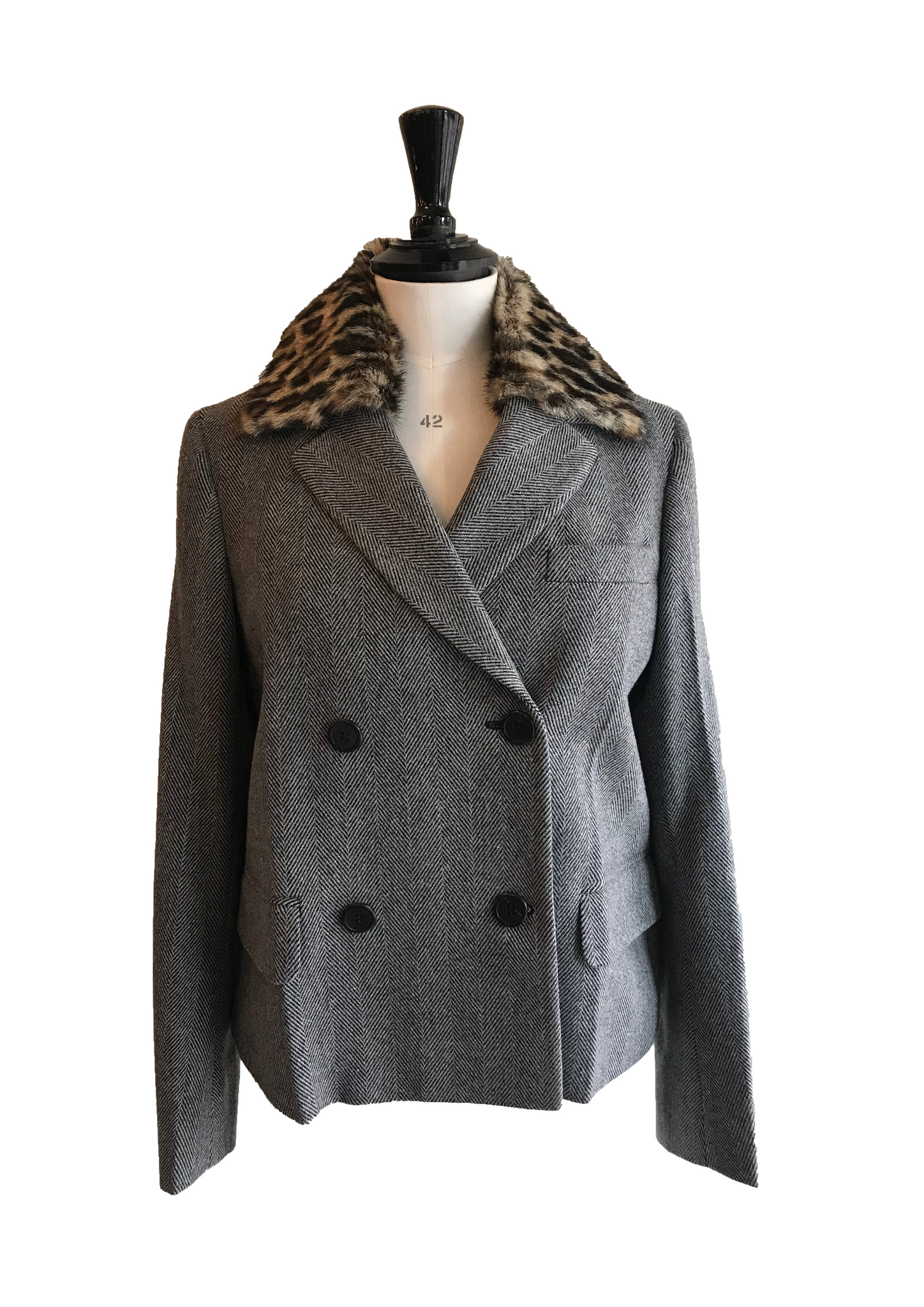 Isabella's Wardrobe Prada Houndstooth Jacket with Fur Trim.