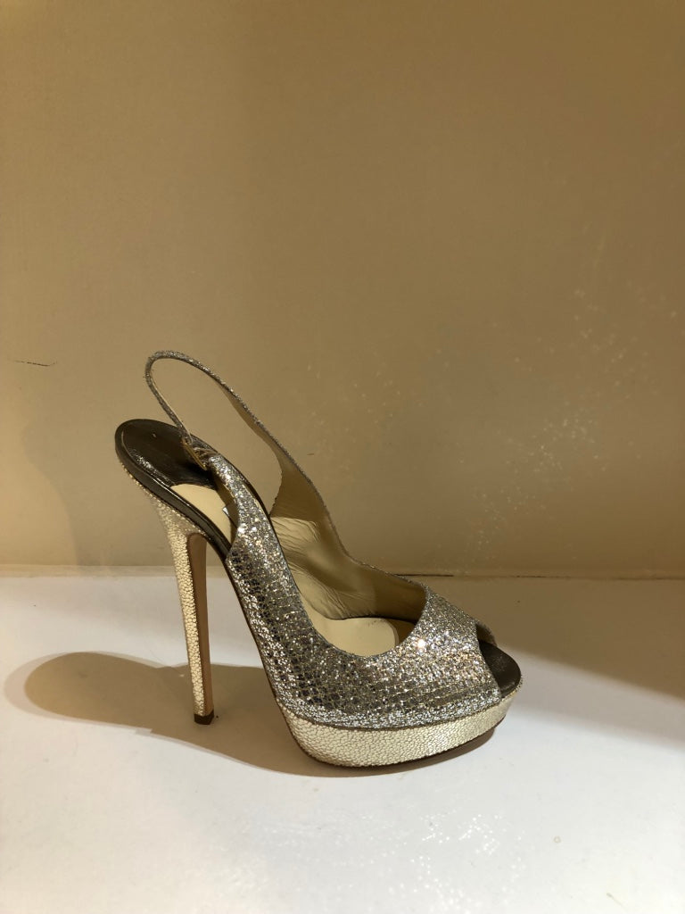 Isabella's Wardrobe Jimmy Choo Vita Glitter Champagne Heels.